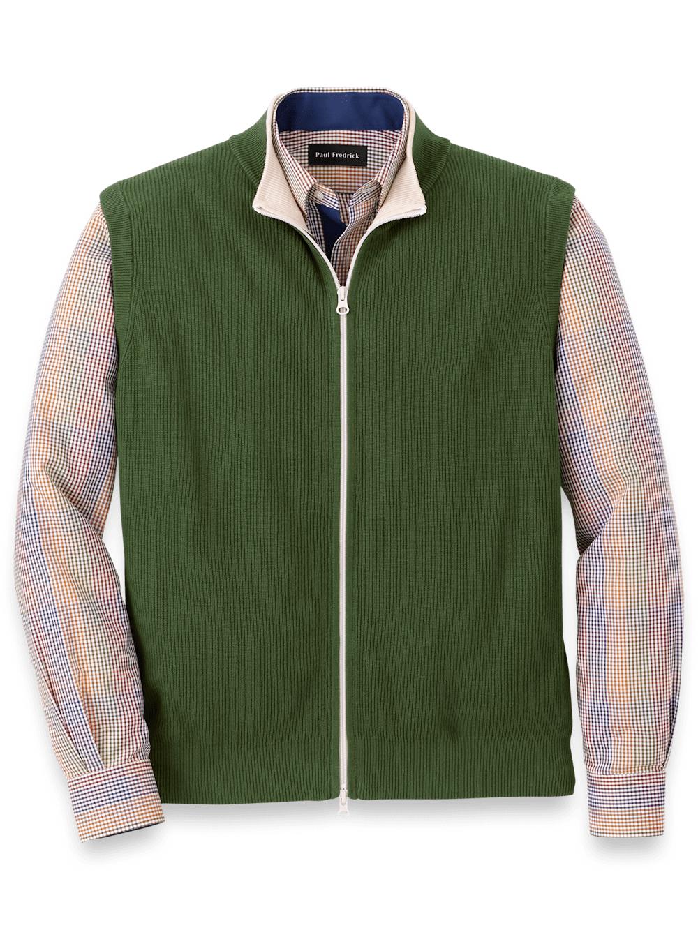 Cotton Full Zip Mock Neck Vest - Green Product Image