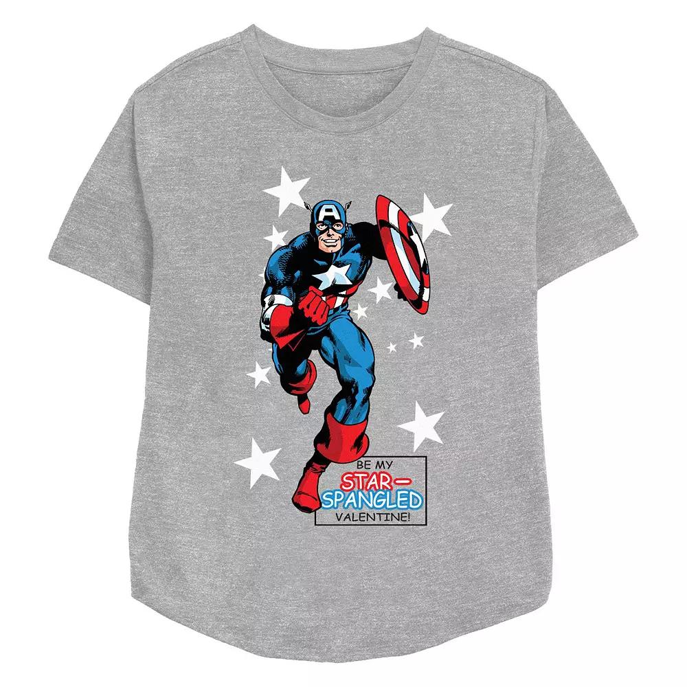 Women's Marvel Captain America Be My Star Spangled Valentine Relaxed Fit Graphic Tee,  Product Image