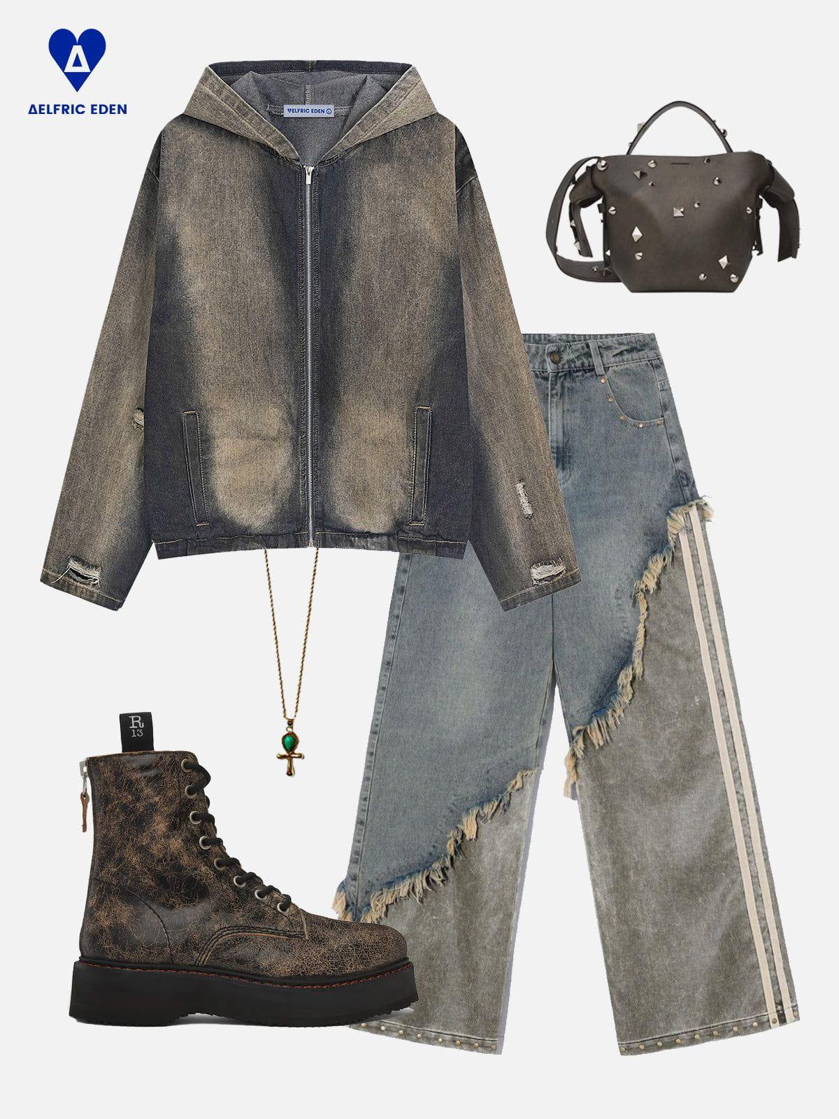 Aelfric Eden Mud Dyeing Denim Zip Up Hoodie Product Image