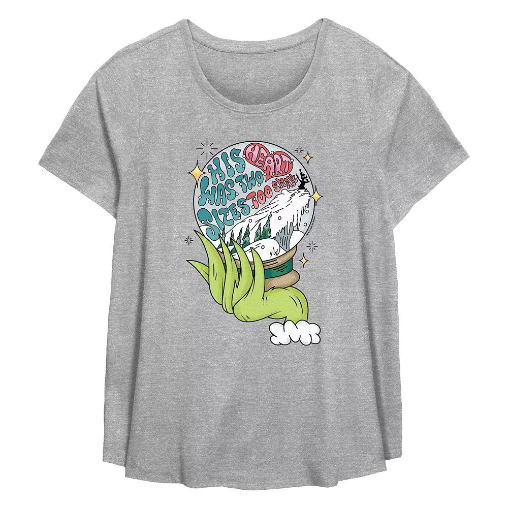 Plus Size Dr. Seuss Grinch His Heart Was Two Sizes Too Small Snow Globe Flowy Graphic Tee, Women's, Size: 2XL, Grey Gray Product Image