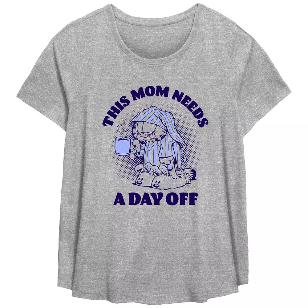 Plus Size Garfield This Mom Needs A Day Off Scoop Hem Flowy Graphic Tee, Women's, Size: 5XL, Grey Gray Product Image