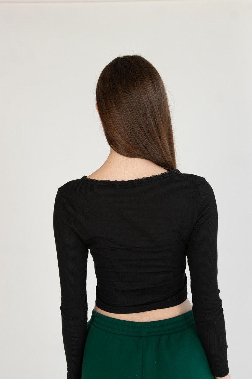 Lace Trim V-Neck Longsleeve Product Image