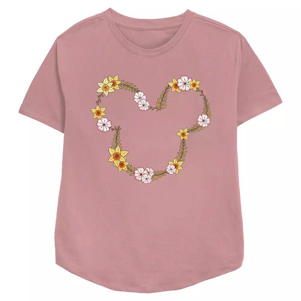 Disney's Mickey Mouse Floral Wreath Women's Relaxed Fit Graphic Tee,  Product Image