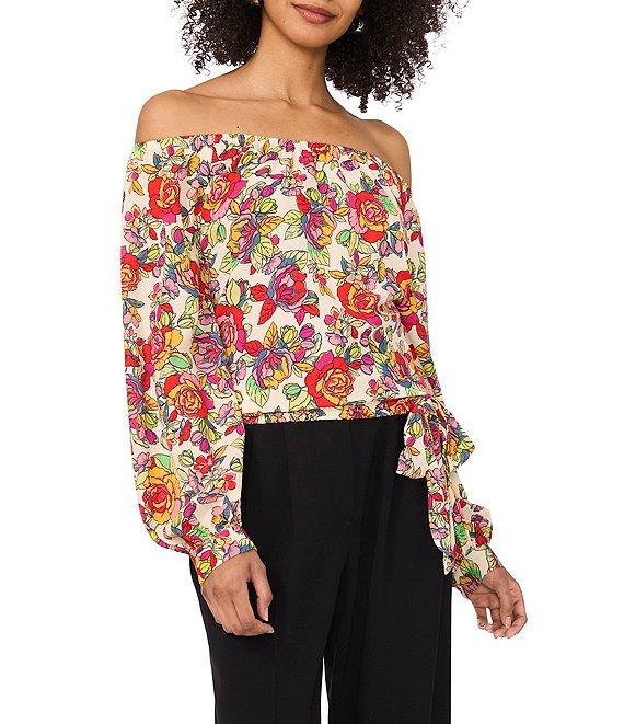 Vince Camuto Floral Print Off-The-Shoulder Long Sleeve Blouse Product Image