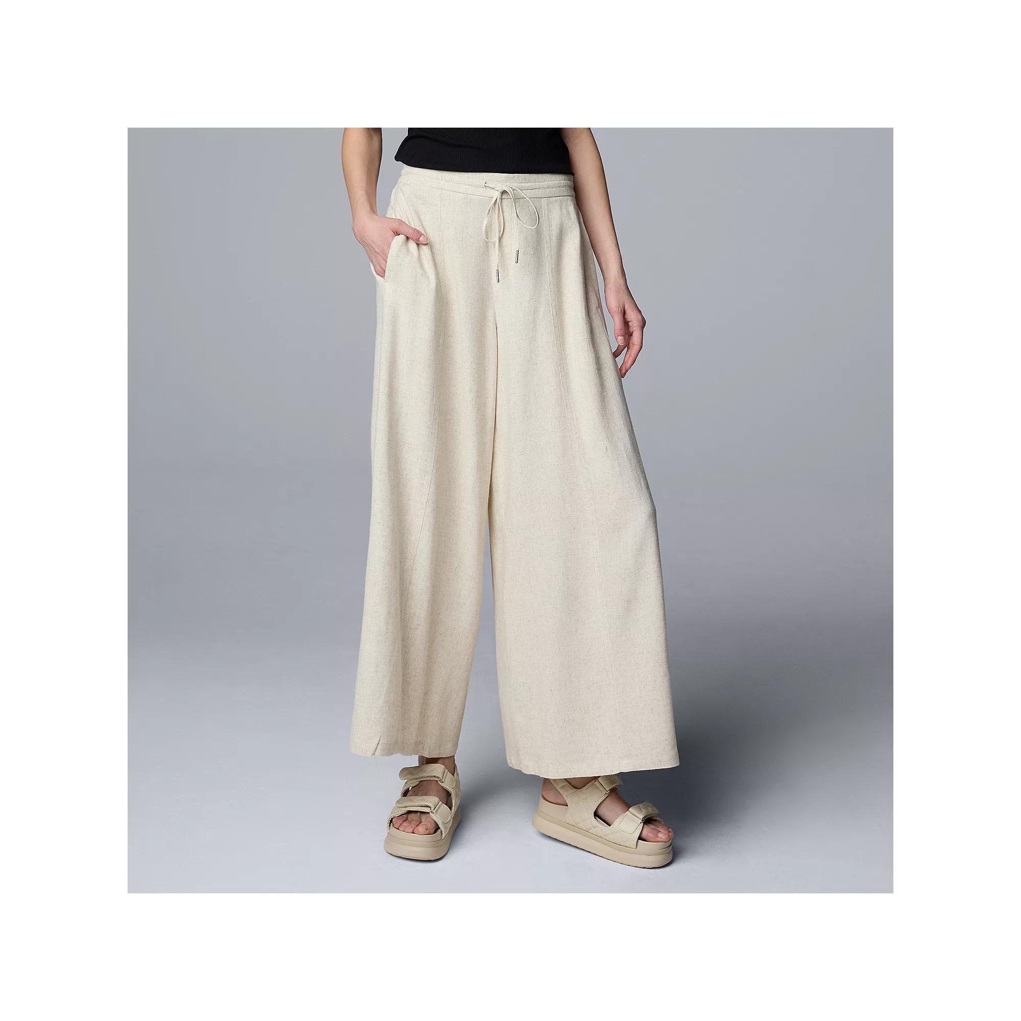 Women's Simply Vera Vera Wang Linen Blend Wide Leg Pants, Size: Medium, Vera Flax Product Image