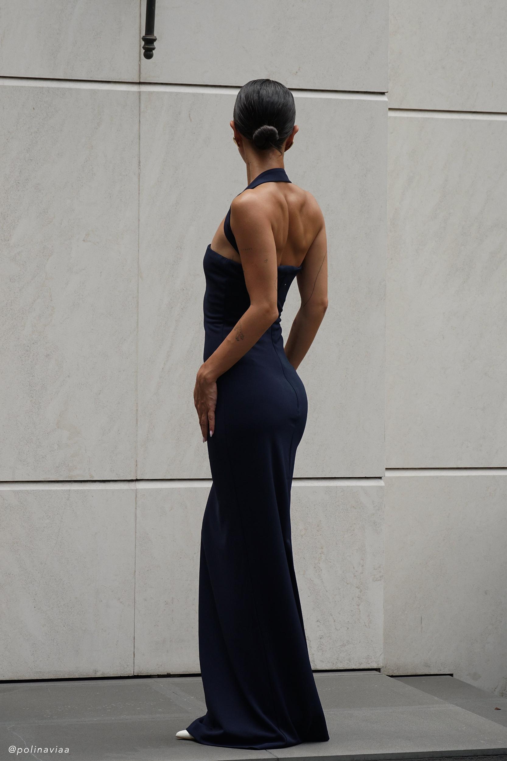 Velma Halter Collar Maxi Dress - Dark Navy Product Image