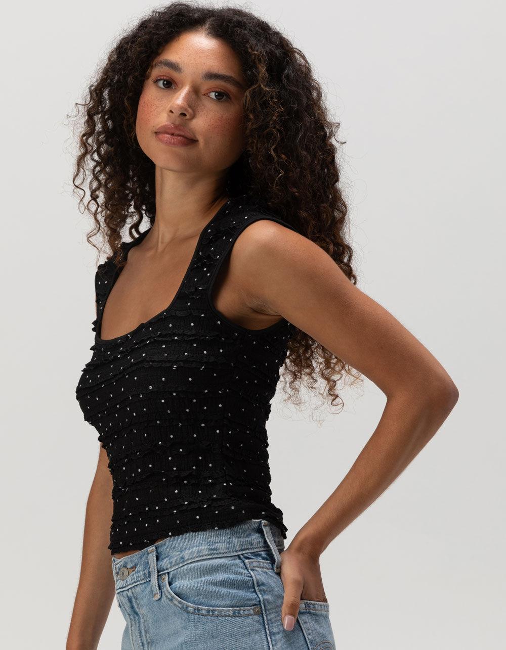 WEST OF MELROSE Square Neck Polka Dot Womens Top - BLACK Product Image