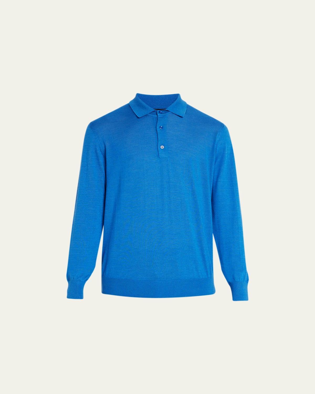 Mens Solid Long-Sleeve Polo Shirt Product Image