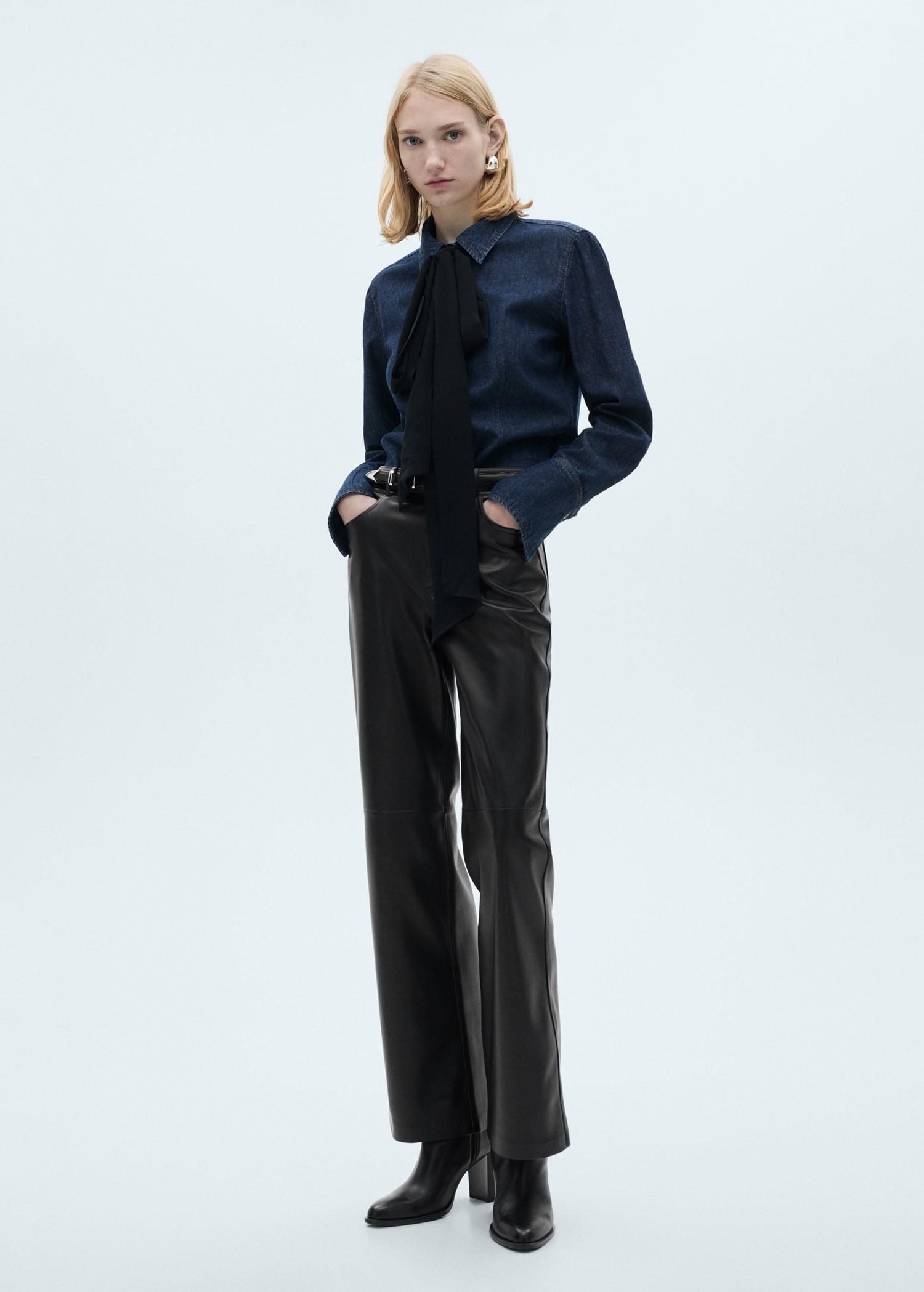 Leather-effect straight pants - Women | MANGO USA Product Image