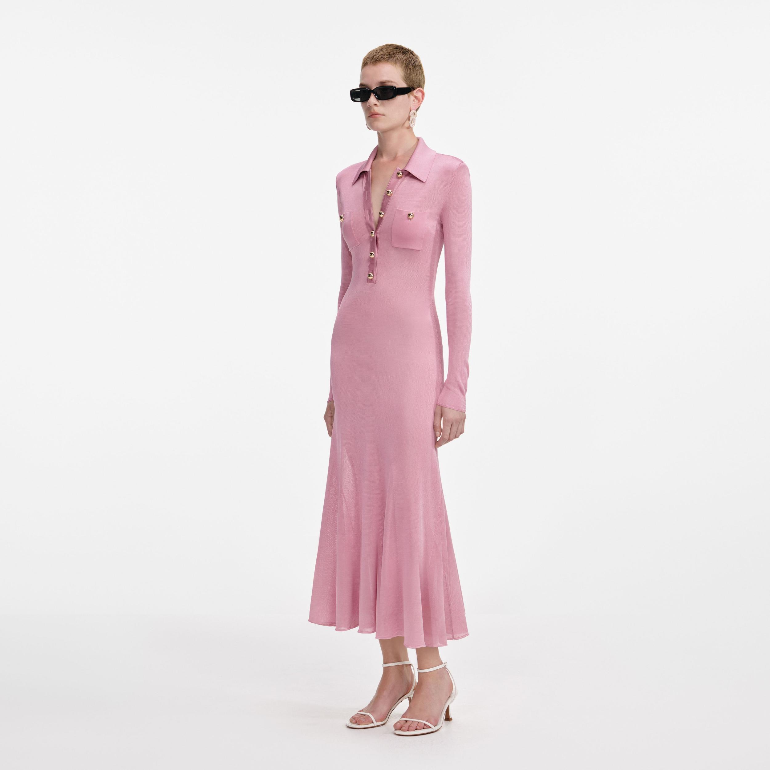 Pink Viscose Knit Midi Dress Product Image