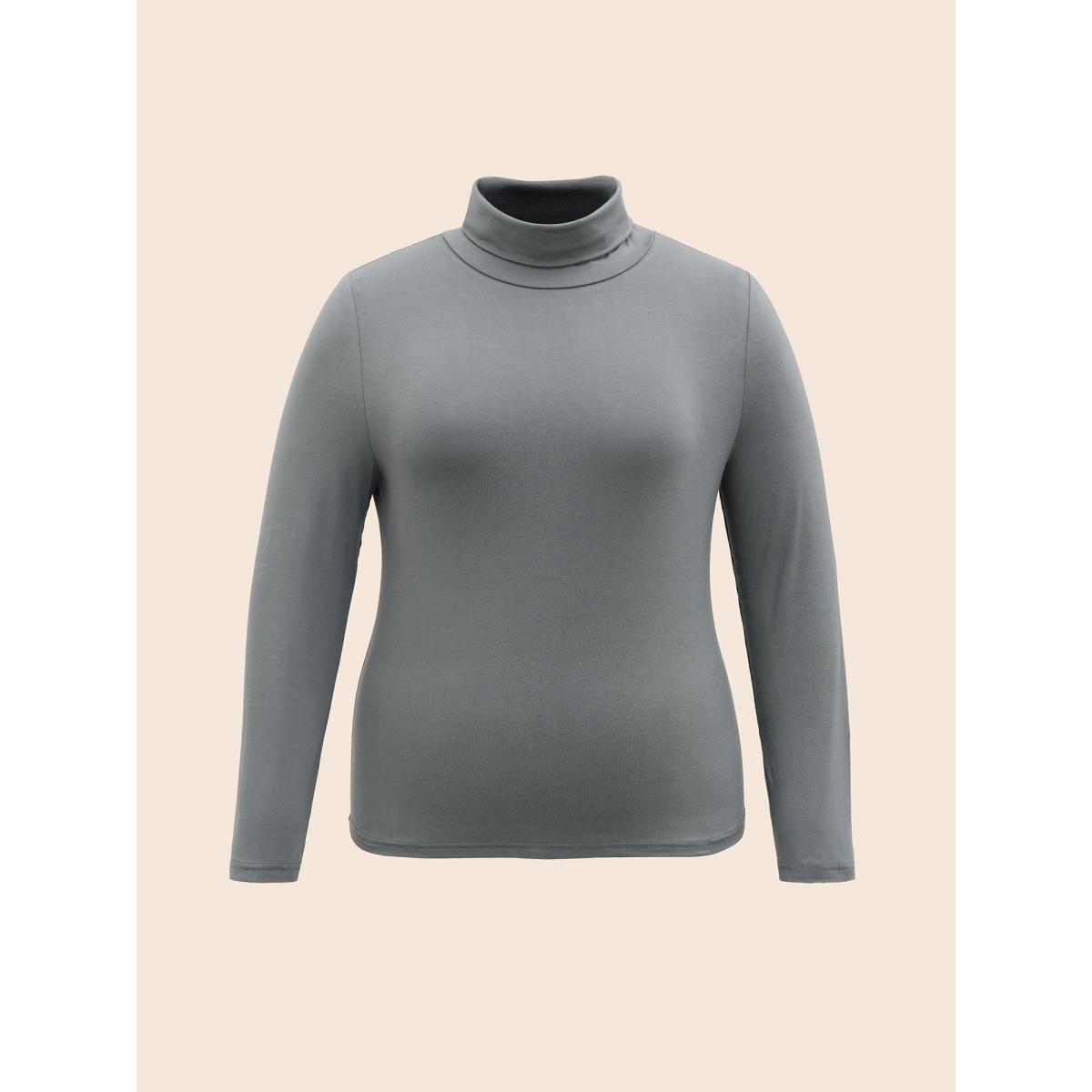 Plus Size Mock Neck High Stretch Basic T-shirt DimGray Women Elegant Non Ruffled collar Skinny Everyday T-shirts BloomChic 18-20/2X Product Image