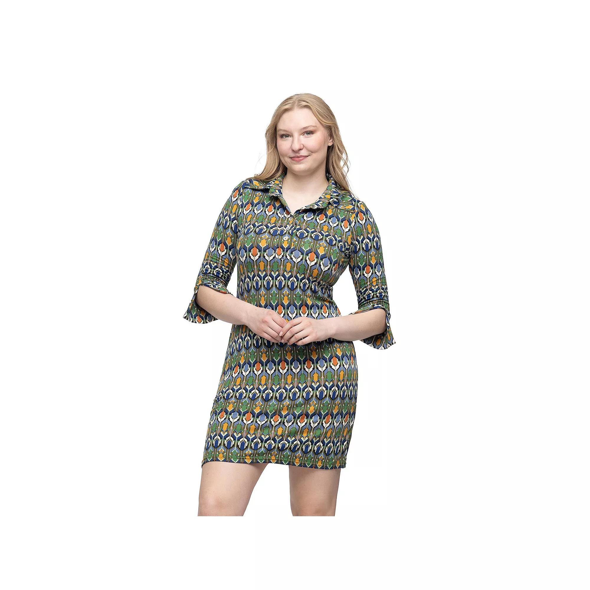 Women's 24Seven Comfort Apparel Geometric 3/4-Sleeve Collar Mini Dress,  Product Image