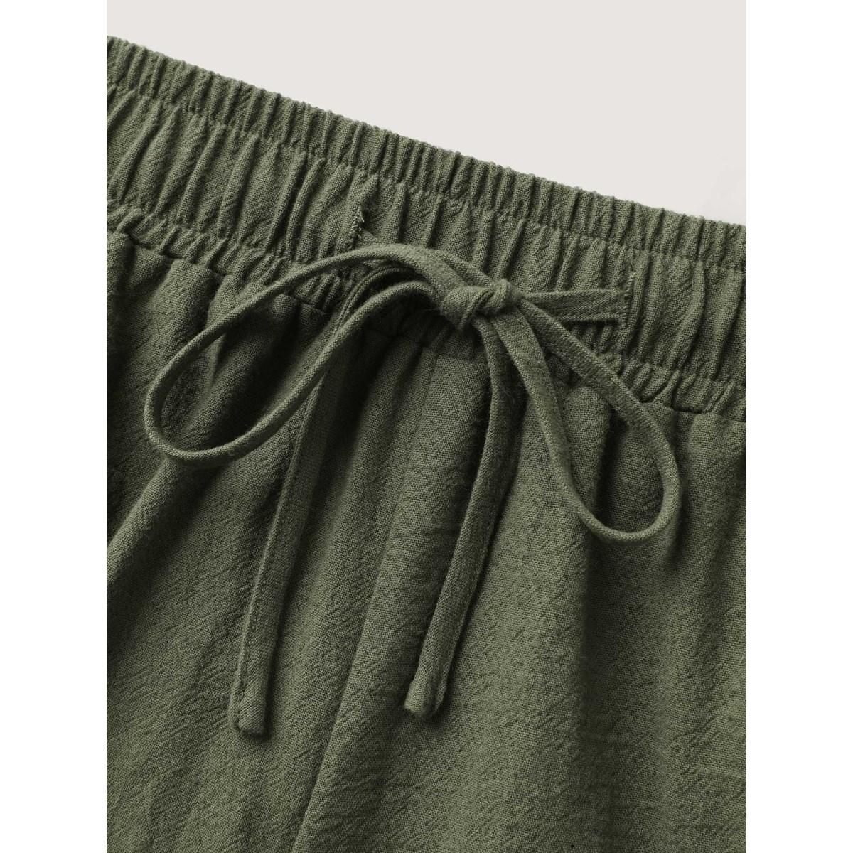 Plus Size Cotton Drawstring Waist Straight-Leg Shorts Women ArmyGreen Boho Drawstring Straight Leg Vacation Shorts BloomChic 26/4X Product Image