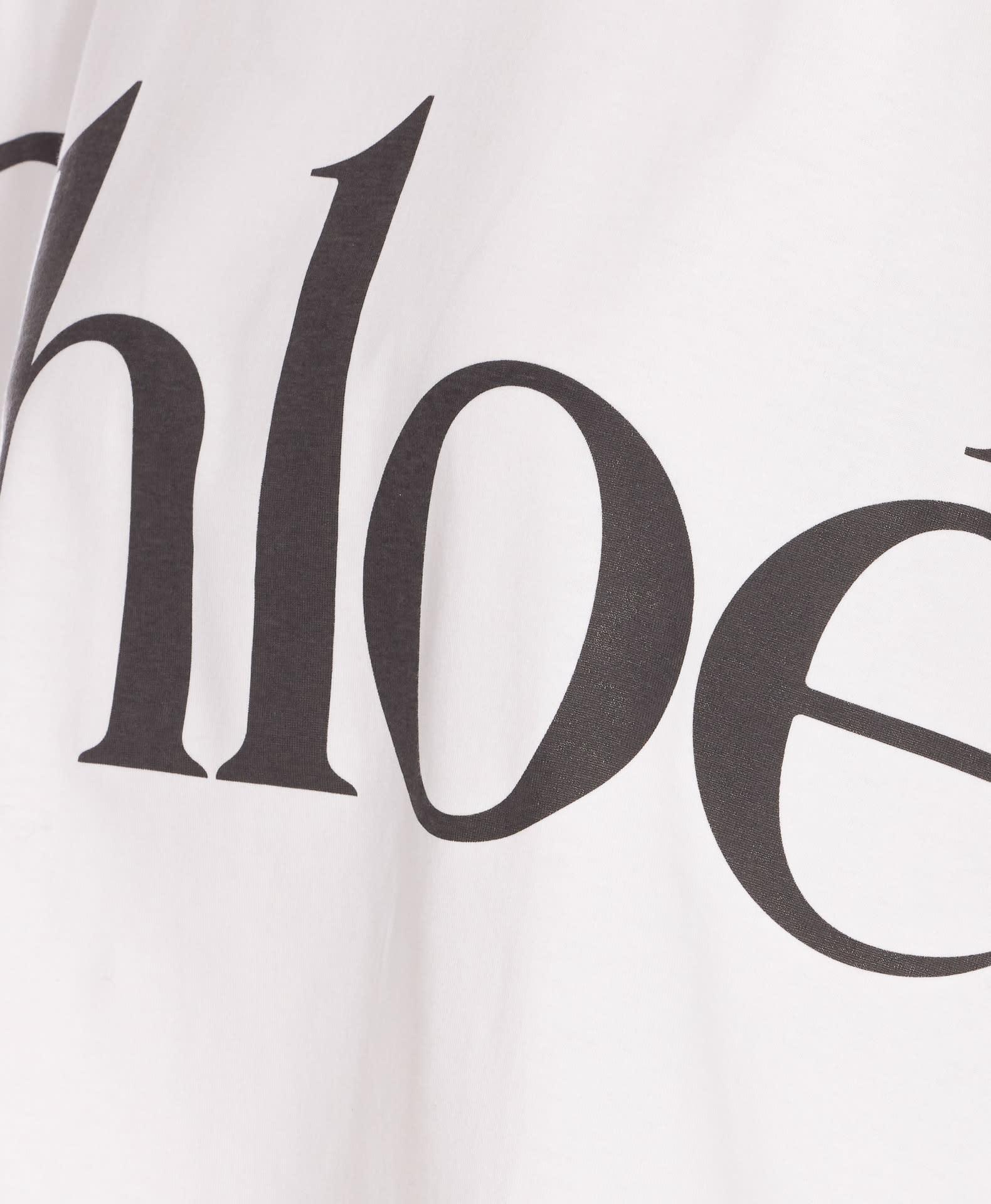 CHLOÉ White Cropped Crewneck T-shirt With Maxi Logo Print On The Front In Cotton Woman In Multicolor Product Image