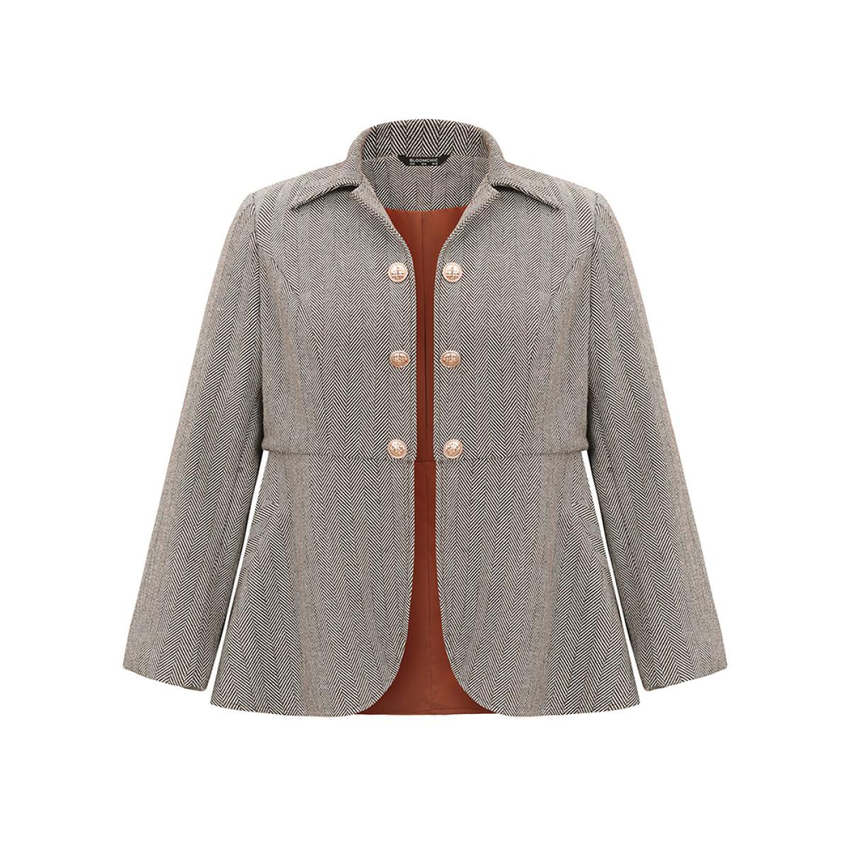 Plus Size Lapel Collar Buckle Detail Woven Jacket Women DarkBrown Lined Pocket Work Jackets BloomChic 28/5X Product Image