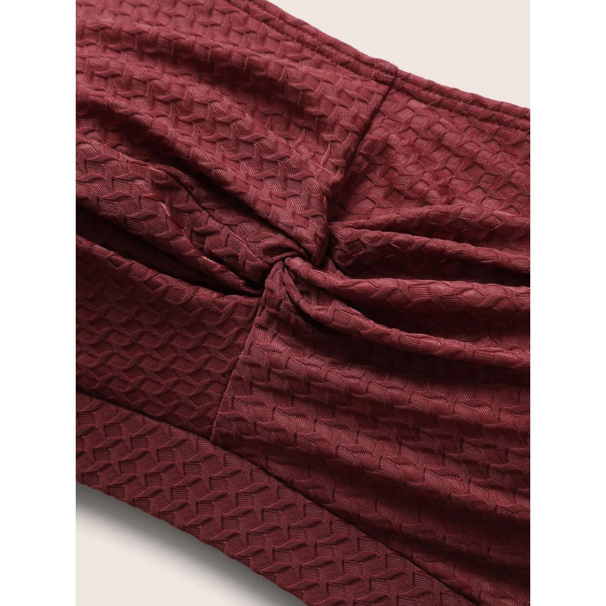 Plus Size Solid Twist Texture Swim Top Women's Swimwear Burgundy Beach Twist High stretch Skinny Heart neckline Curve Swim Tops BloomChic 28/5X Product Image