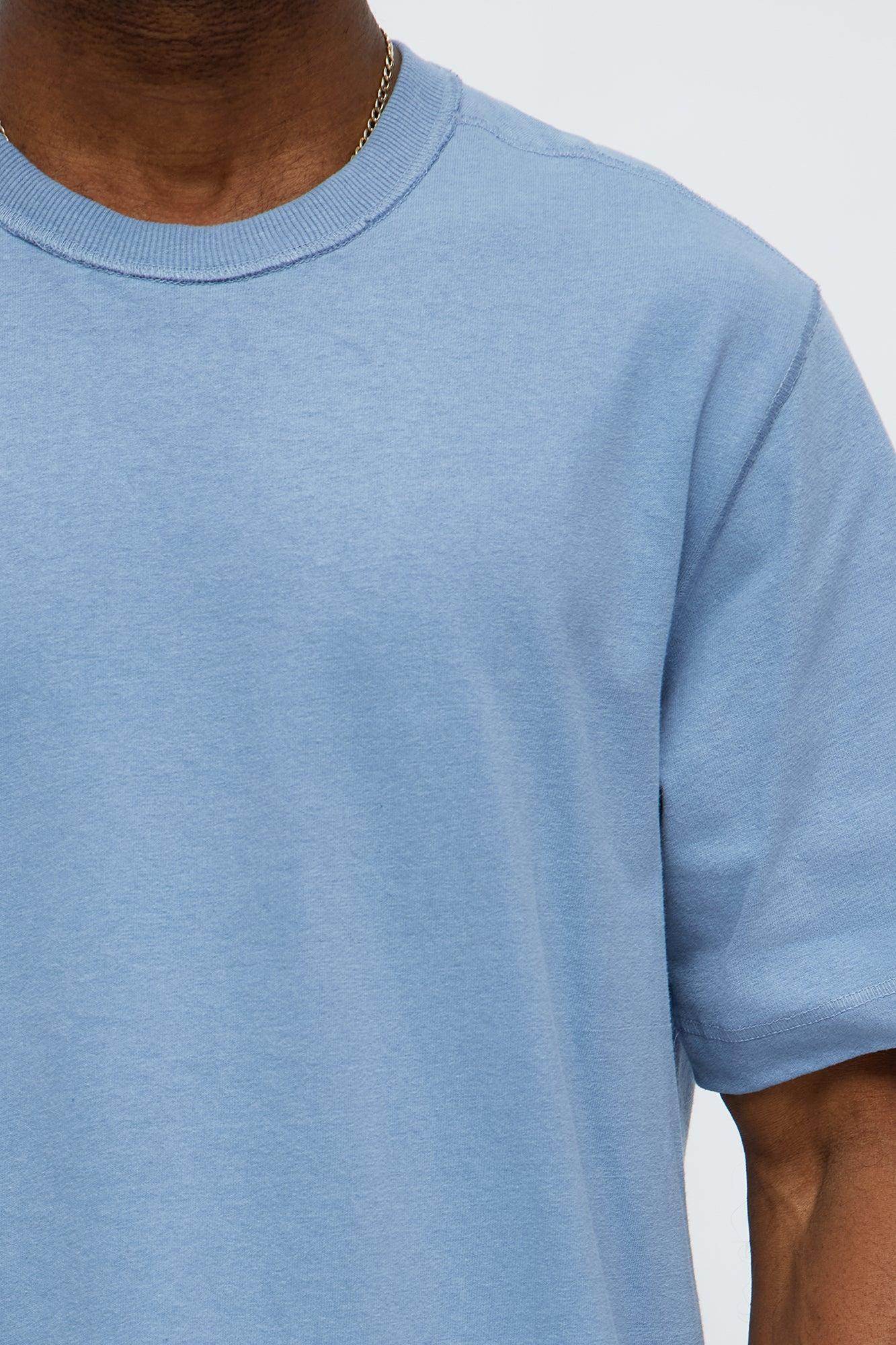 Reverse Seam Cotton Short Sleeve Crew - Light Blue Product Image