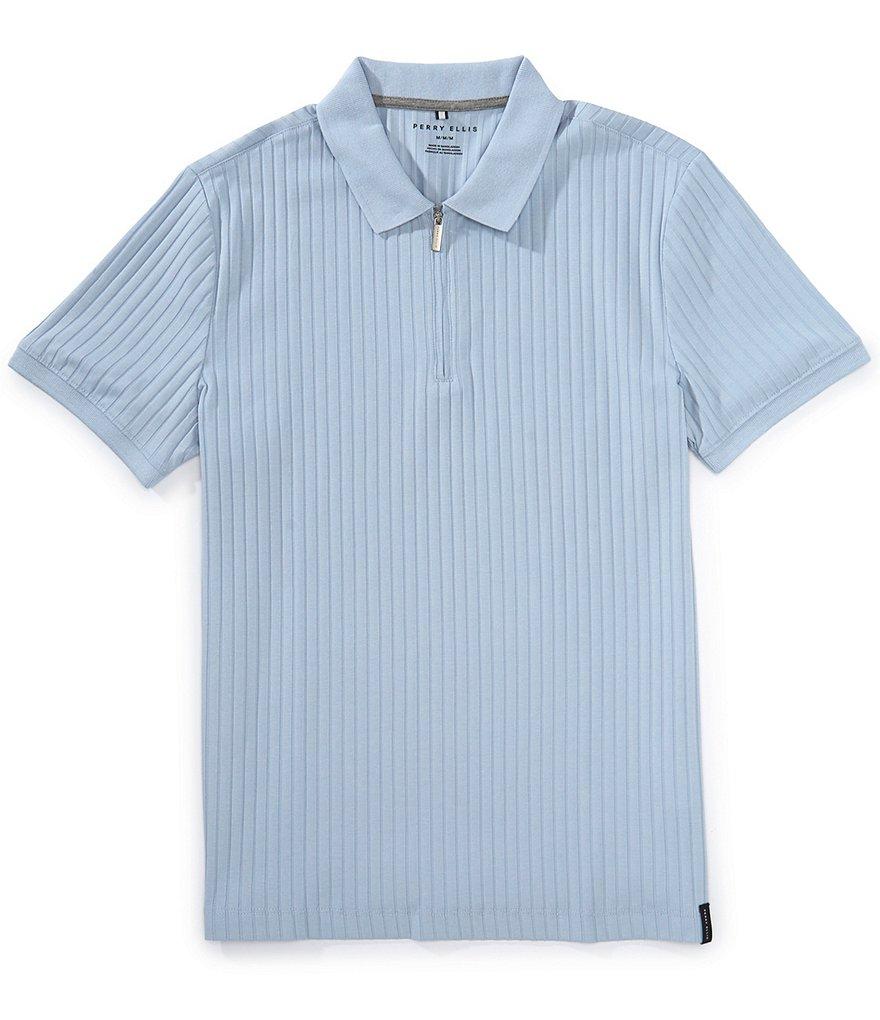 Perry Ellis Ribbed Quarter-Zip Short Sleeve Polo Shirt Product Image