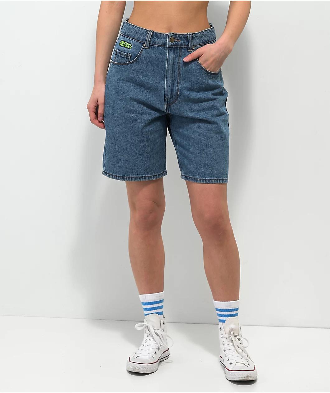 Empyre Tori Loose Fit Light Wash Denim Skate Shorts Product Image