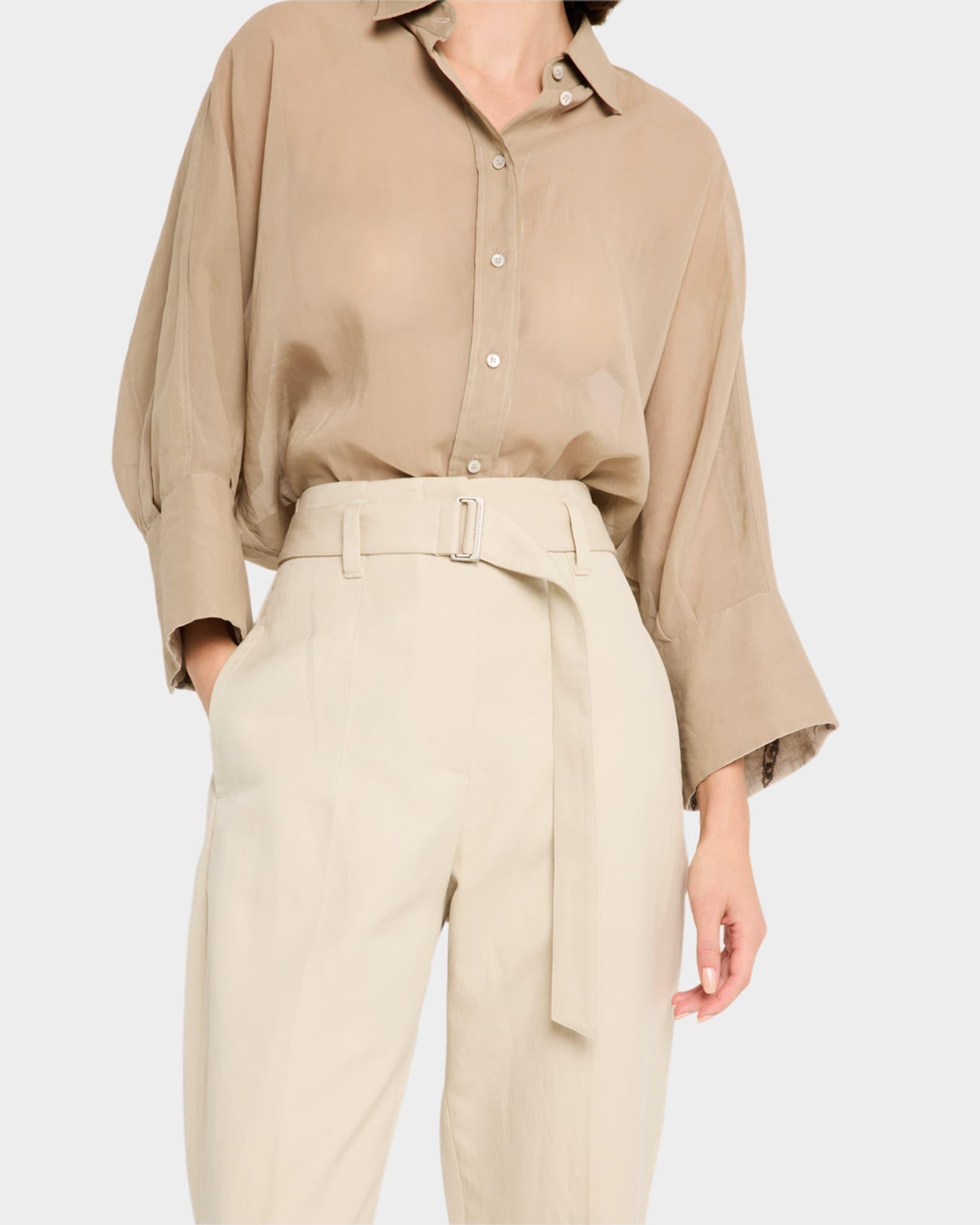 Cotton Gabardine Belted Straight-Leg Ankle Utilitly Pants Product Image