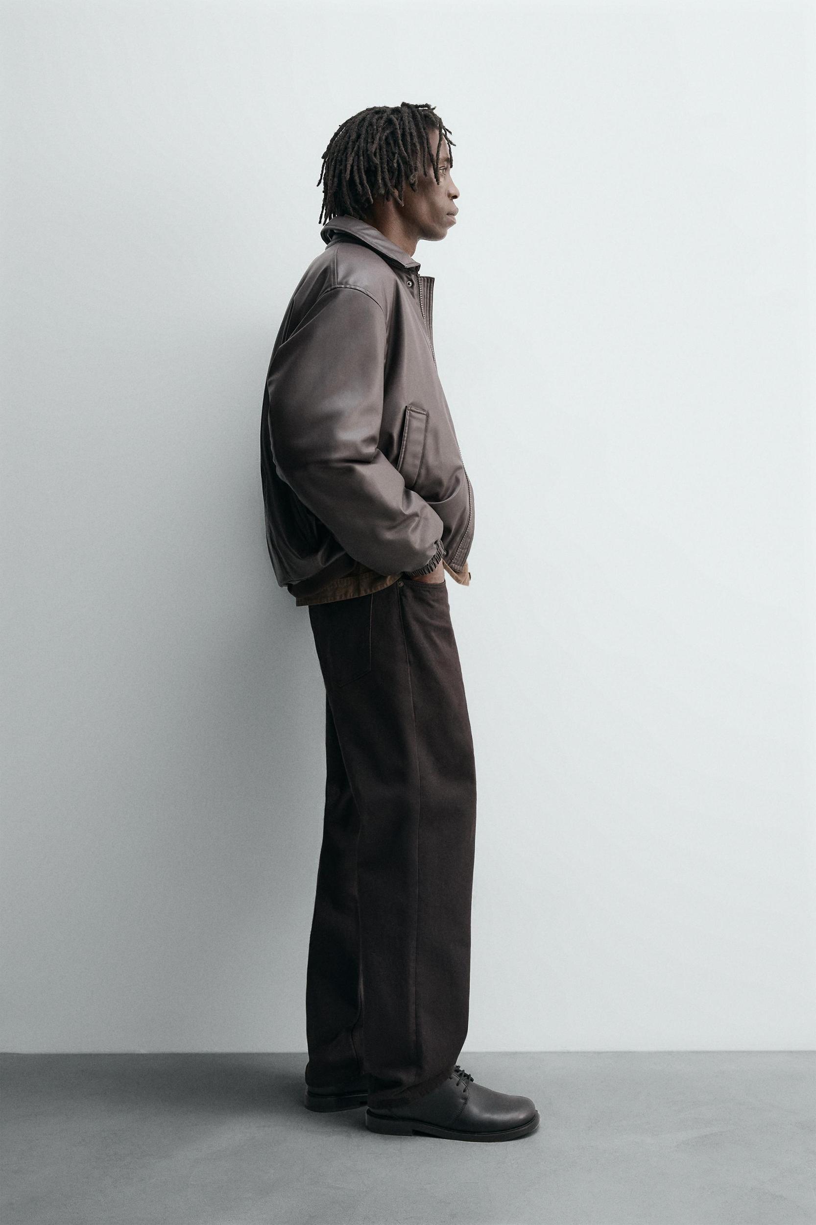 RELAXED FIT FAUX LEATHER JACKET Product Image