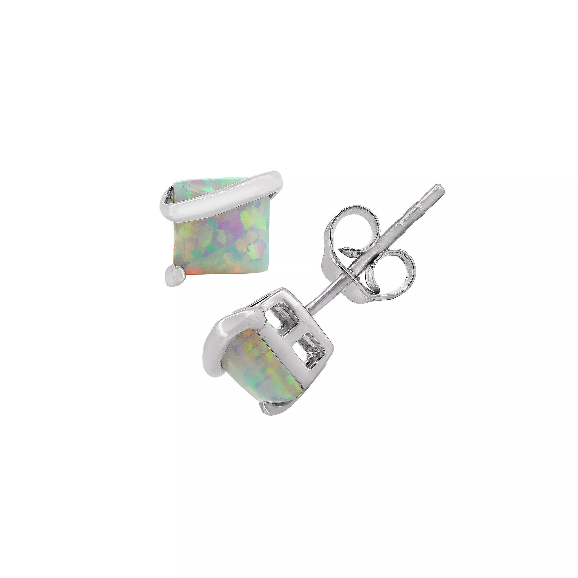 Lab-Created Opal Sterling Silver Stud Earrings, Women's, White Product Image