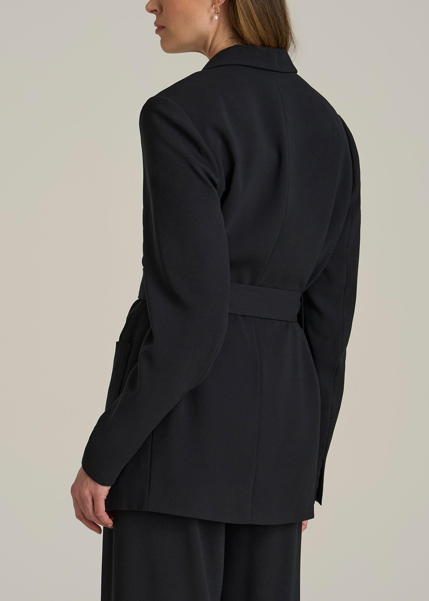 Crepe Wrap Blazer for Tall Women in Black Female Product Image