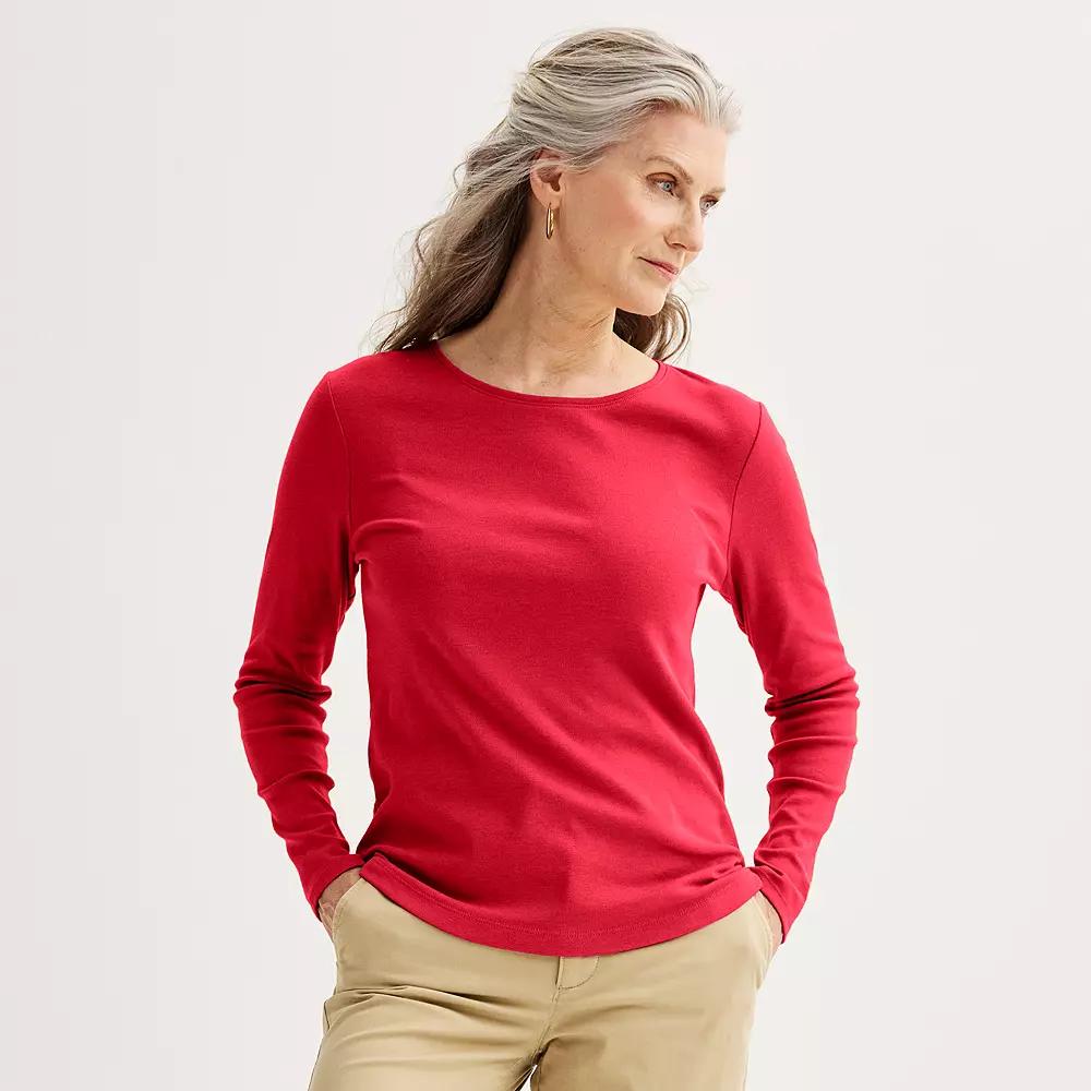 Women's Croft & Barrow® Essential Long-Sleeve Crewneck Tee, Size: XL, Chicago Red Product Image