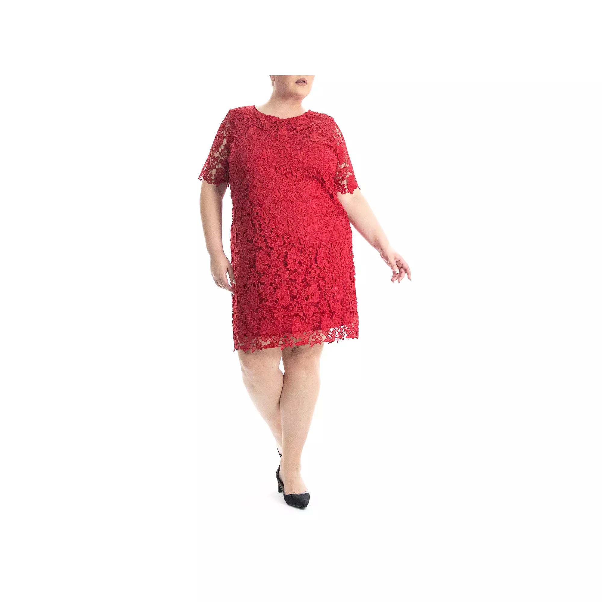 Plus Size Nina Leonard Lace Sheath Dress, Women's, Size: 1XL, Nina Red Product Image