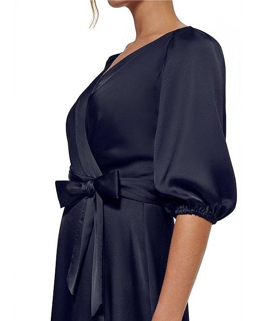 DKNY by Donna Karan 3/4 Balloon Sleeve Surplice V-Neck Faux Wrap Gown Product Image