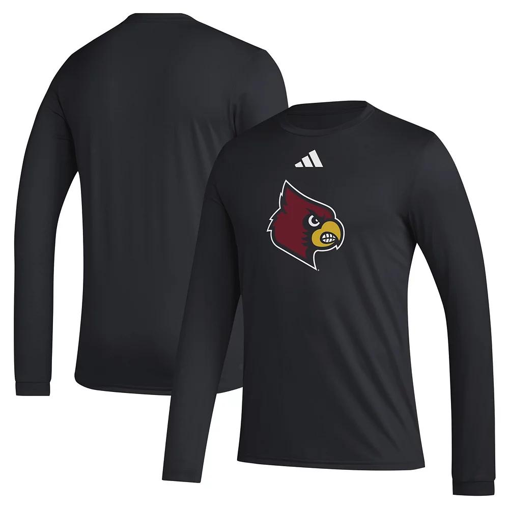 Men's adidas Black Louisville Cardinals Primary Locker Logo Pre-Game Long Sleeve T-Shirt,  Product Image