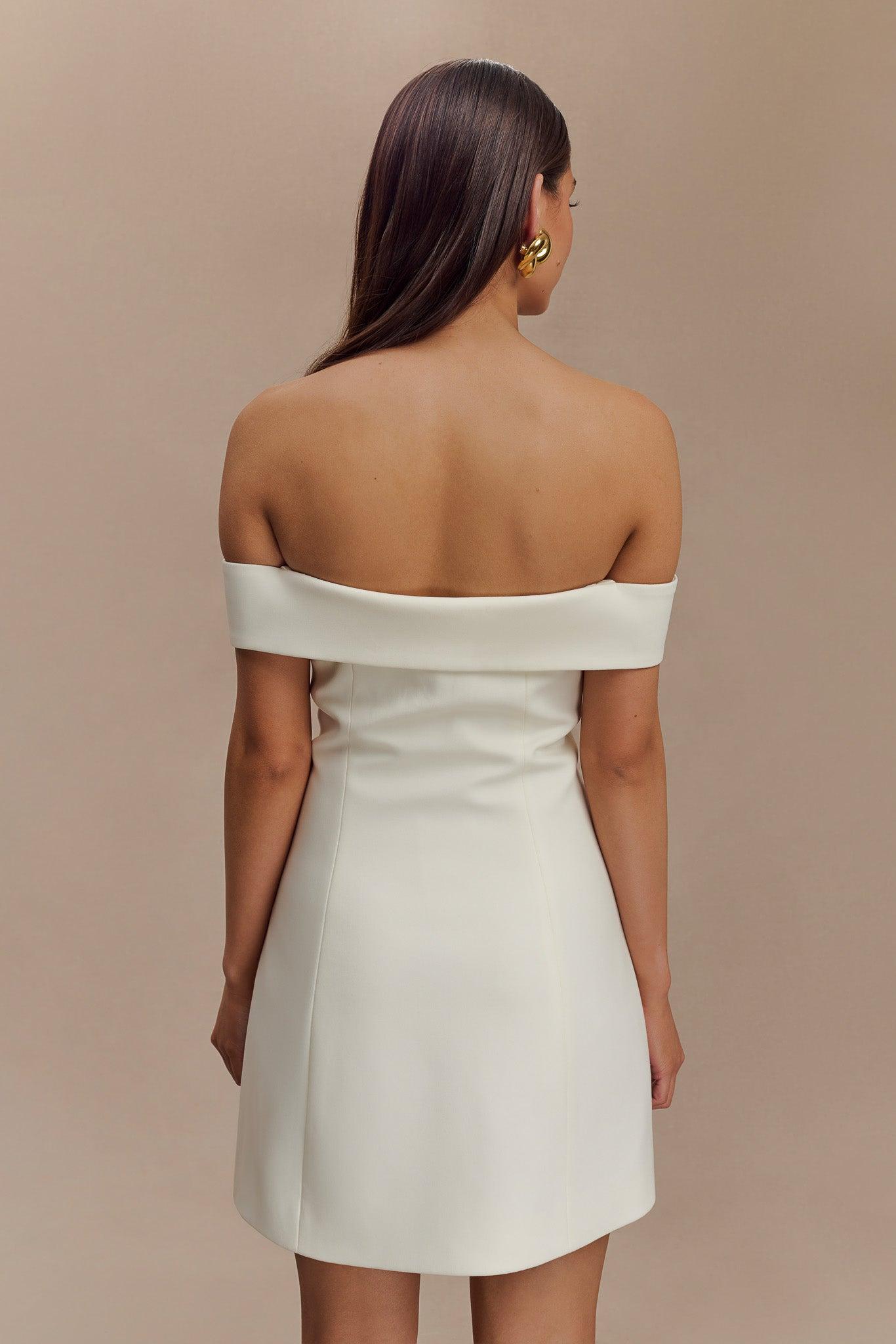 Noelle Off Shoulder Suiting Mini Dress - Ivory Product Image
