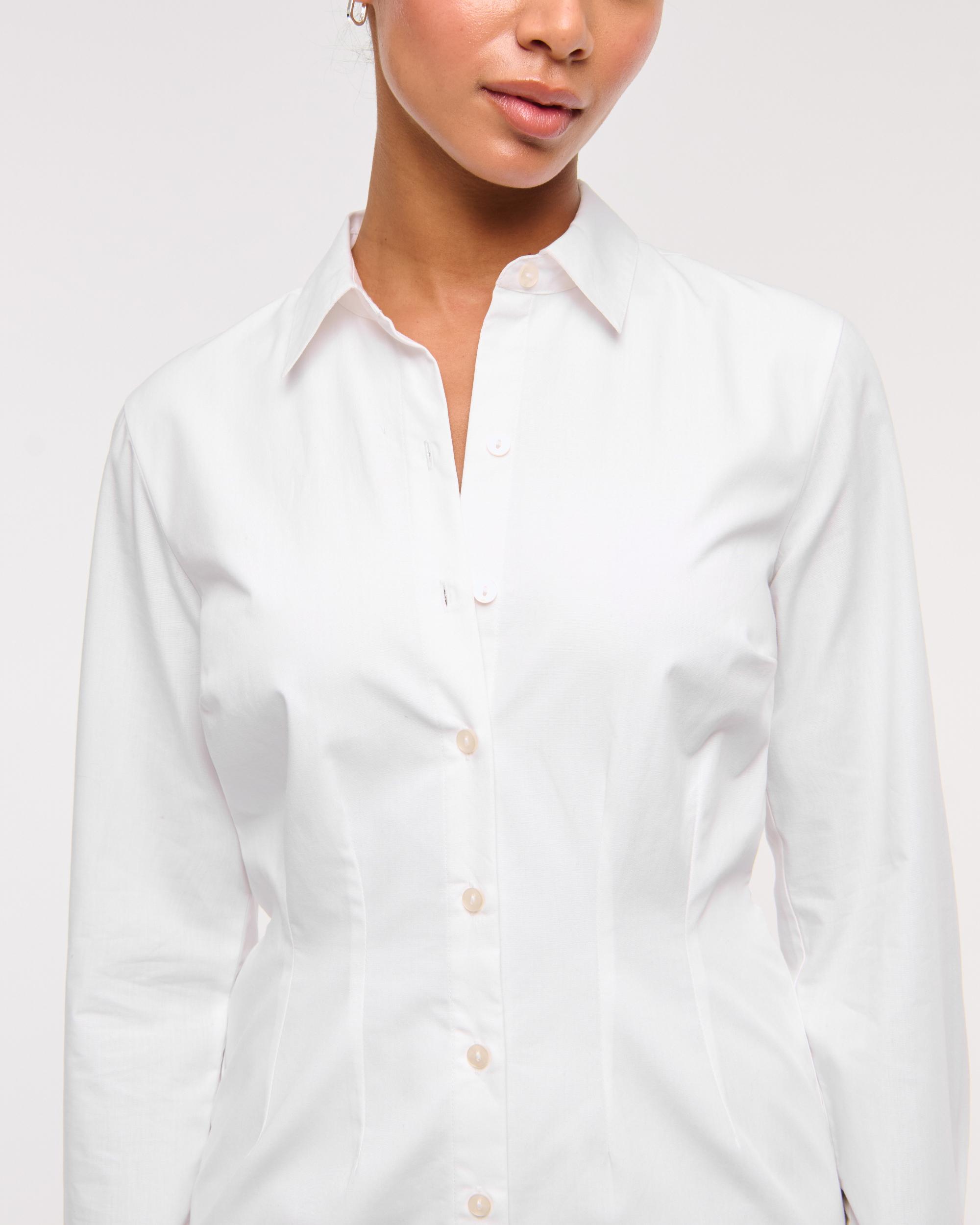 Fitted Long-Sleeve Mini Shirt Dress Product Image