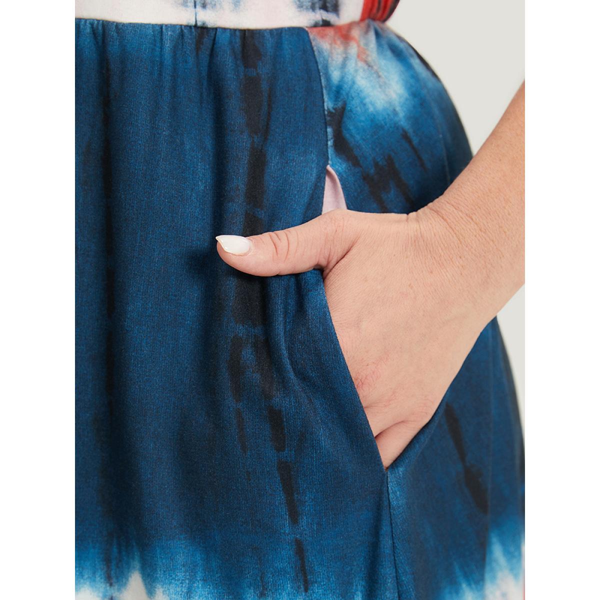 Plus Size Tie Dye Pocket Wrap Arc Hem Tank Dress Multicolor Women Casual Arc Hem V-neck Sleeveless Curvy Midi Dress BloomChic 10/M Product Image