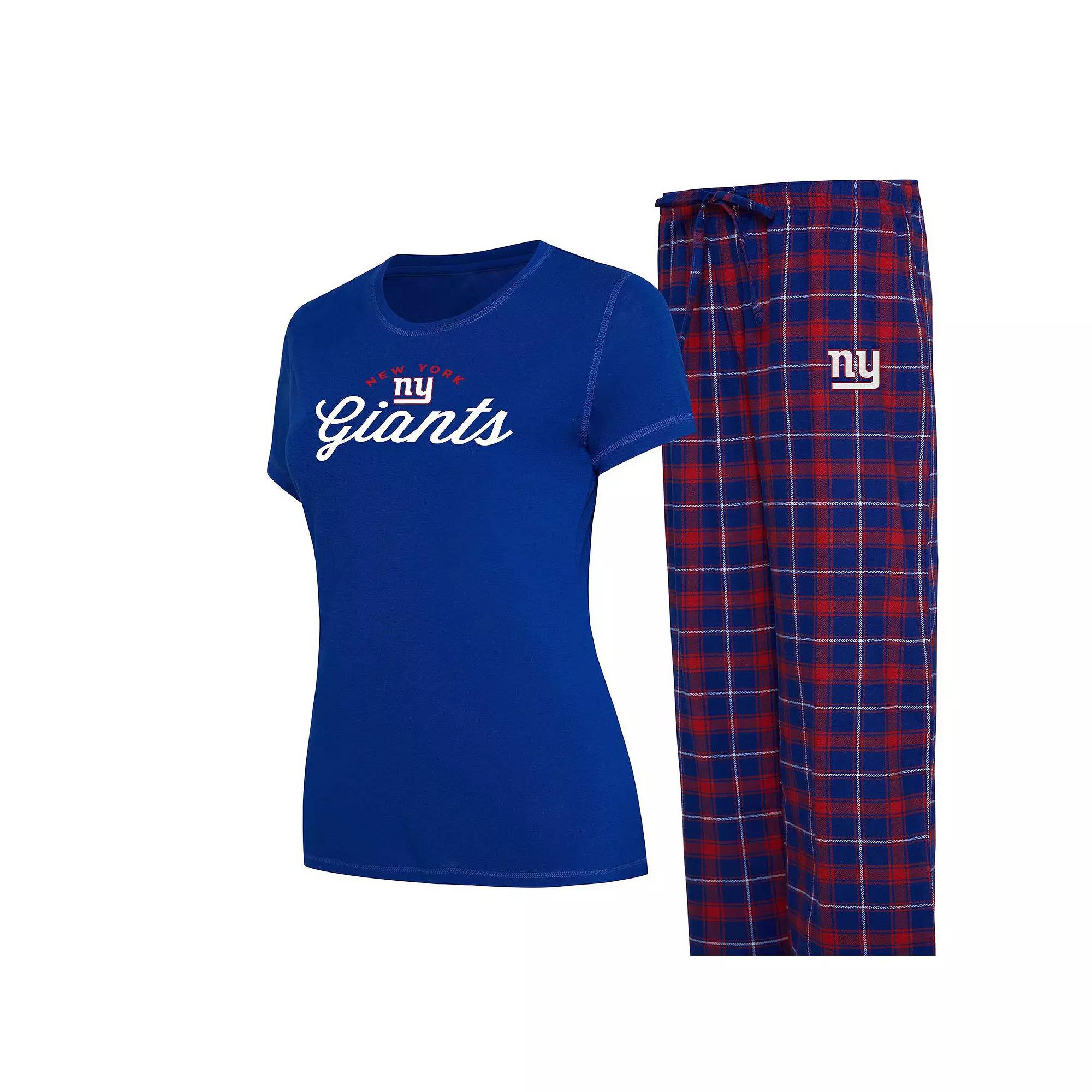 Women's Concepts Sport Royal New York Giants Plus Size Badge T-Shirt & Flannel Pants Sleep Set, Size: 4XL, Blue Product Image