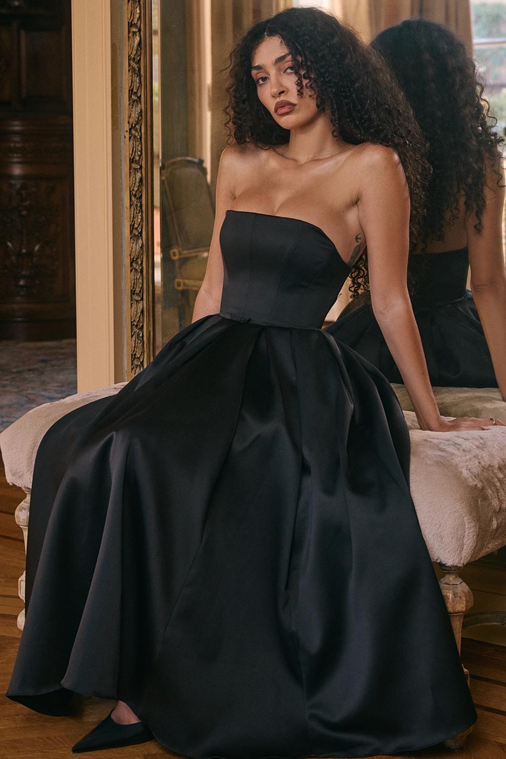 Contessa  black strapless satin corset midi dress - sale Product Image