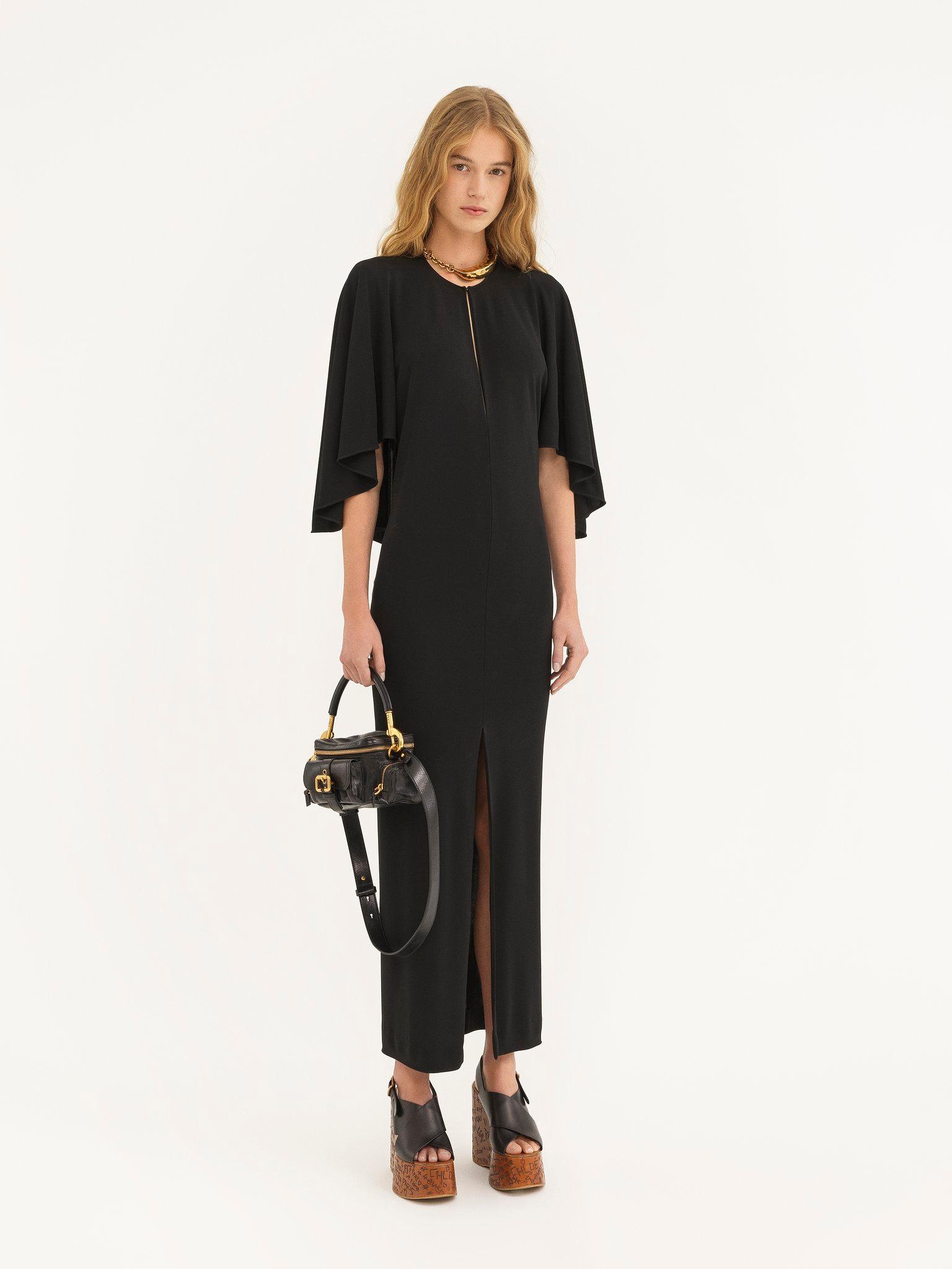 Long cape dress in crêpe jersey Product Image