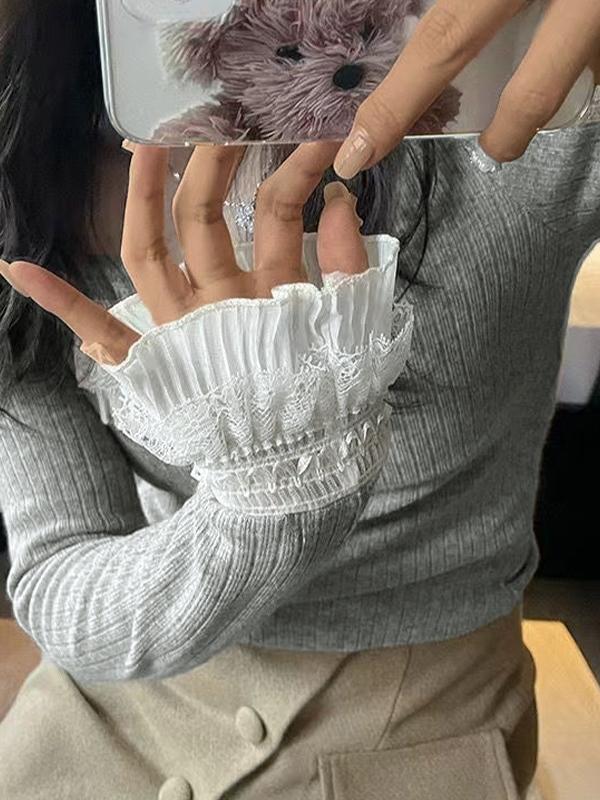 Ruffle Panel Slim Fit Pullover Sweater Product Image