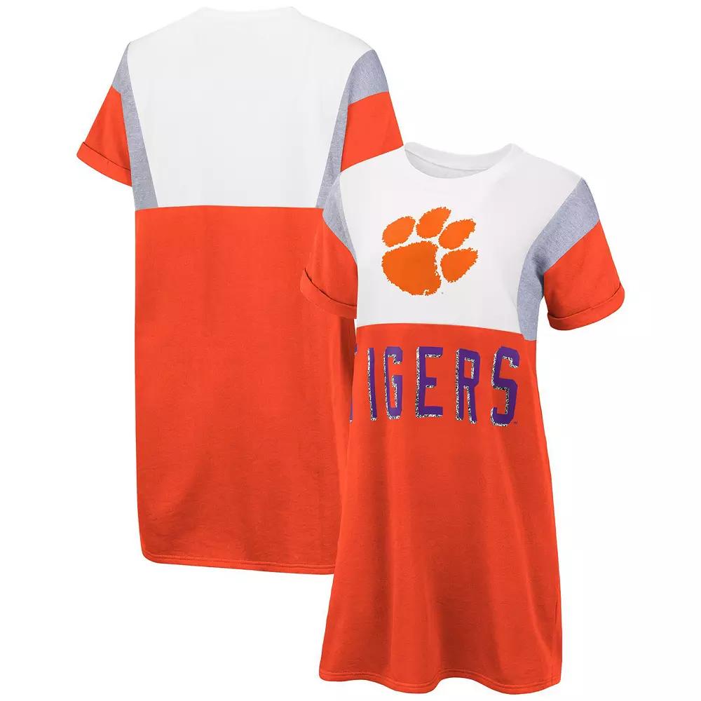 Women's G-III 4Her by Carl Banks Orange/White Clemson Tigers 3rd Down Short Sleeve T-Shirt Dress, Size: Large Product Image