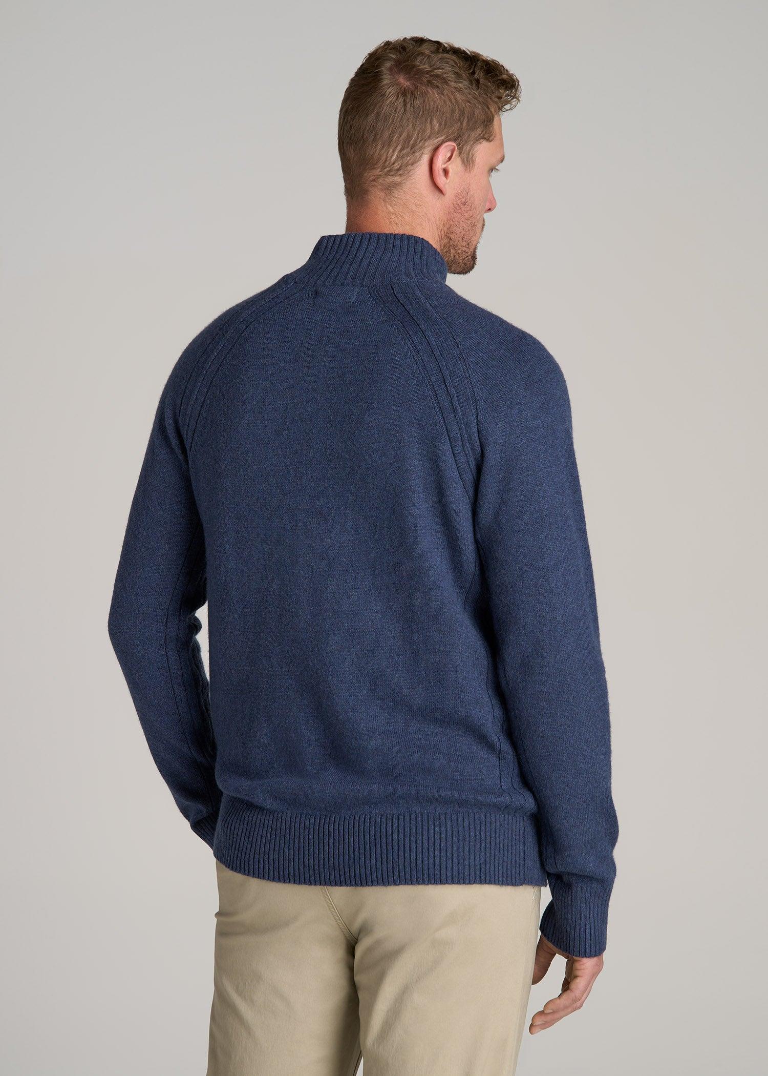 Three-Button Mock Neck Sweater for Tall Men in Deep Cobalt Mix Male Product Image