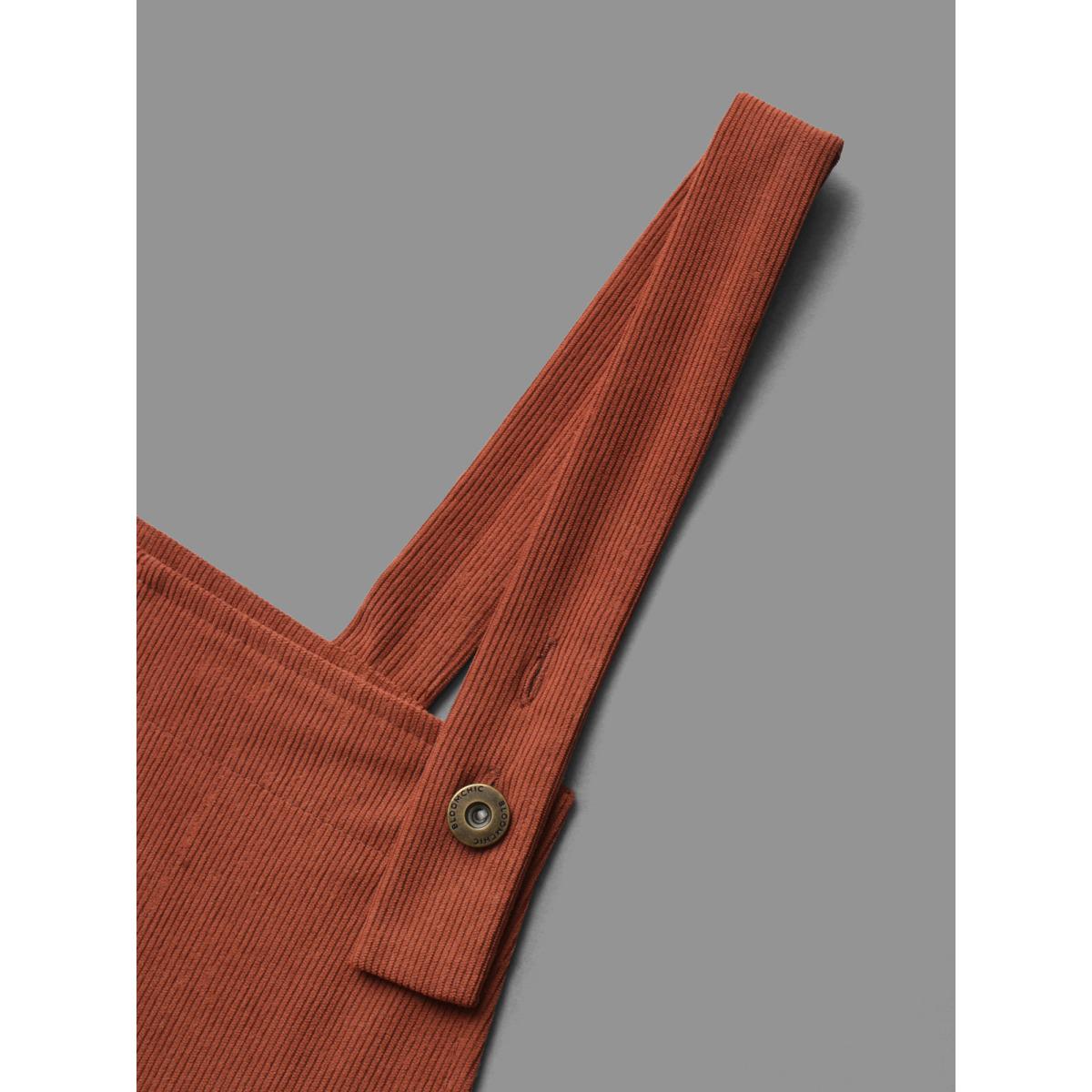 Plus Size Rust Solid Corduroy Wide Leg Overall Women Casual Sleeveless Non Everyday Loose Jumpsuits BloomChic 10/M Product Image