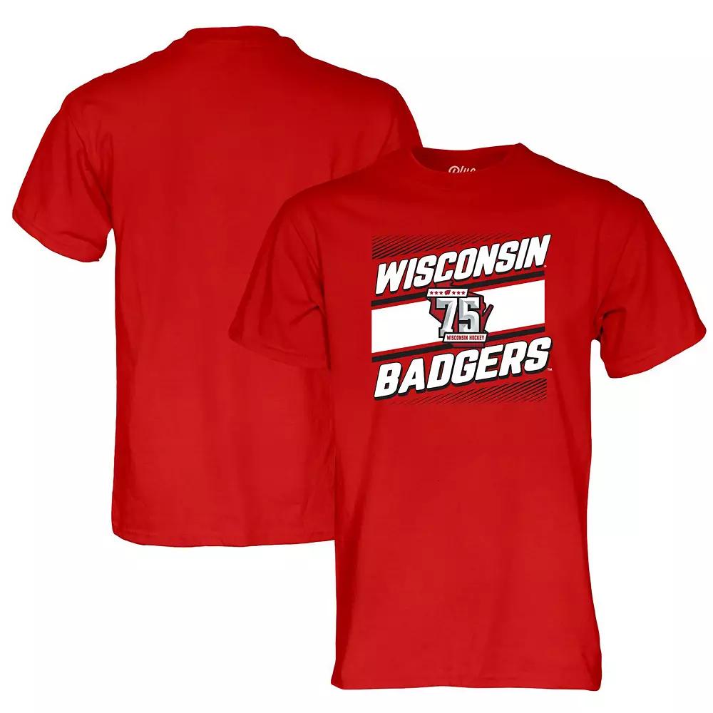 Men's Blue 84 Red Wisconsin Badgers Men's Hockey 75th Season T-Shirt,  Product Image