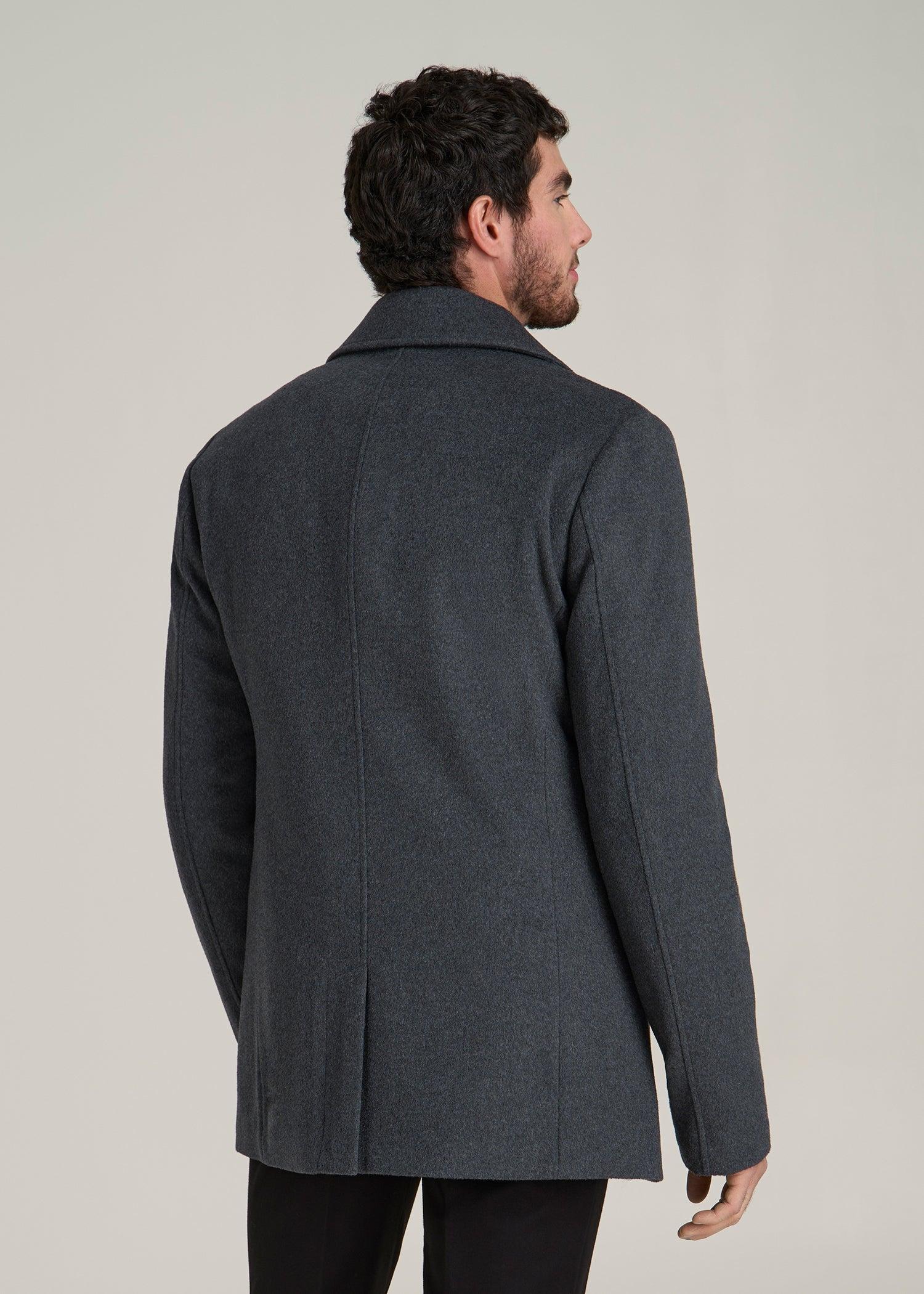 Double-Breasted Wool Peacoat for Tall Men in Dark Grey Mix Male Product Image