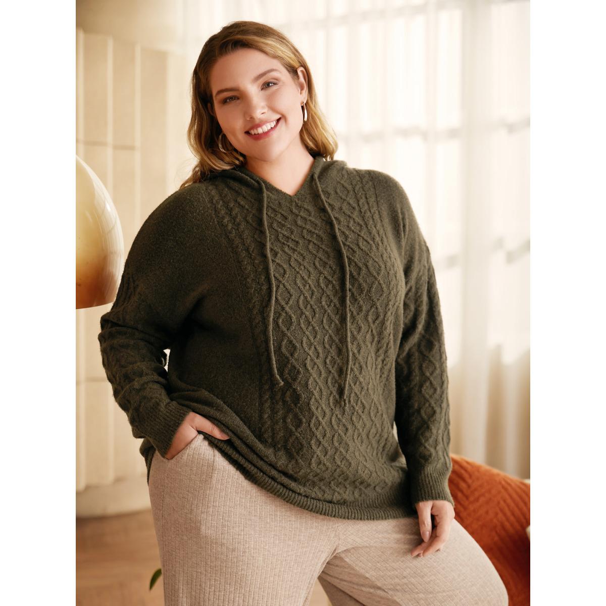Plus Size Airy Cozy Hooded Pullover ArmyGreen Women Casual Loose Long Sleeve Hooded Everyday Pullovers BloomChic 10/M Product Image