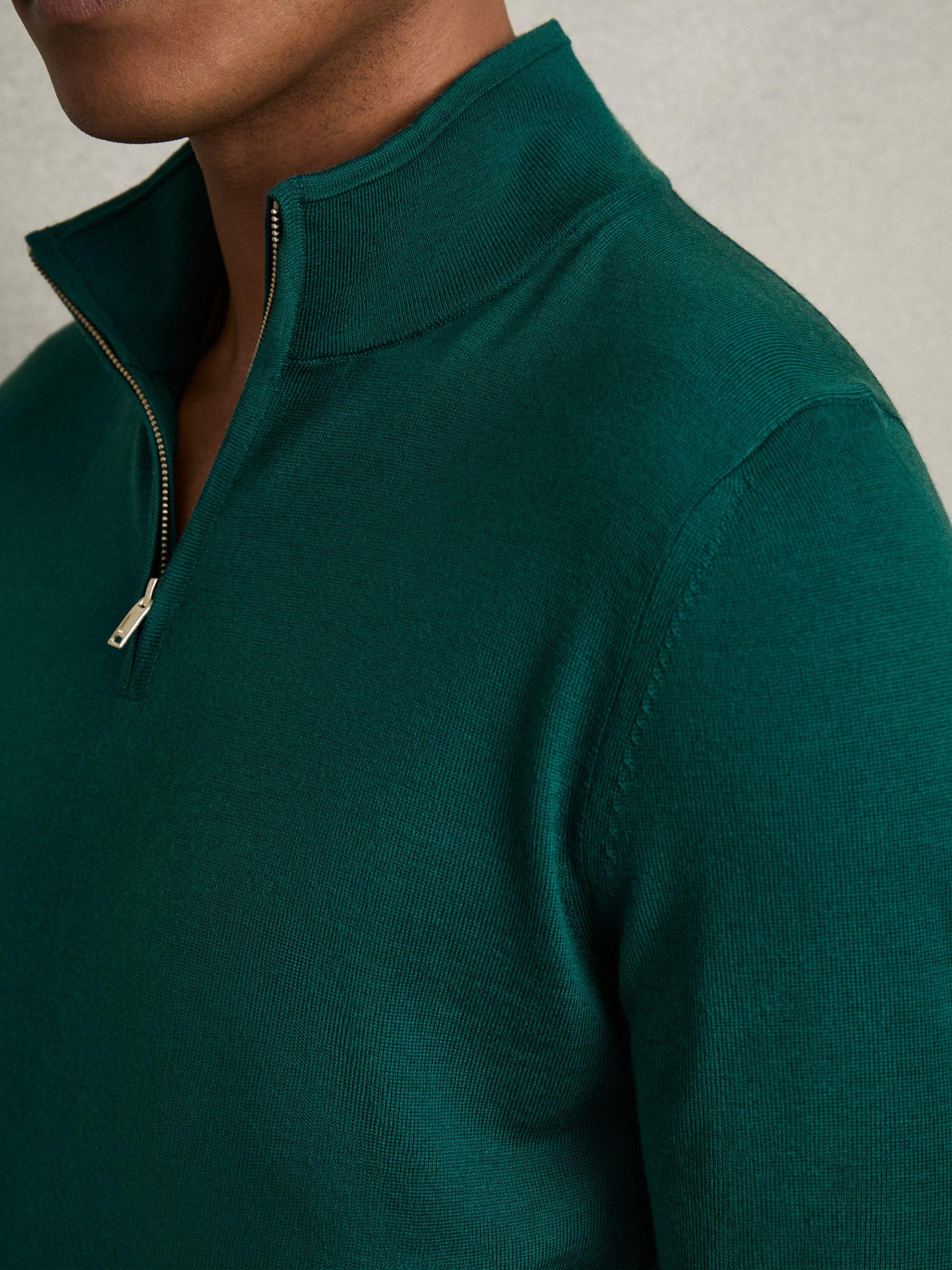 Merino Wool Half-Zip Funnel Neck Jumper in Opal Green Product Image