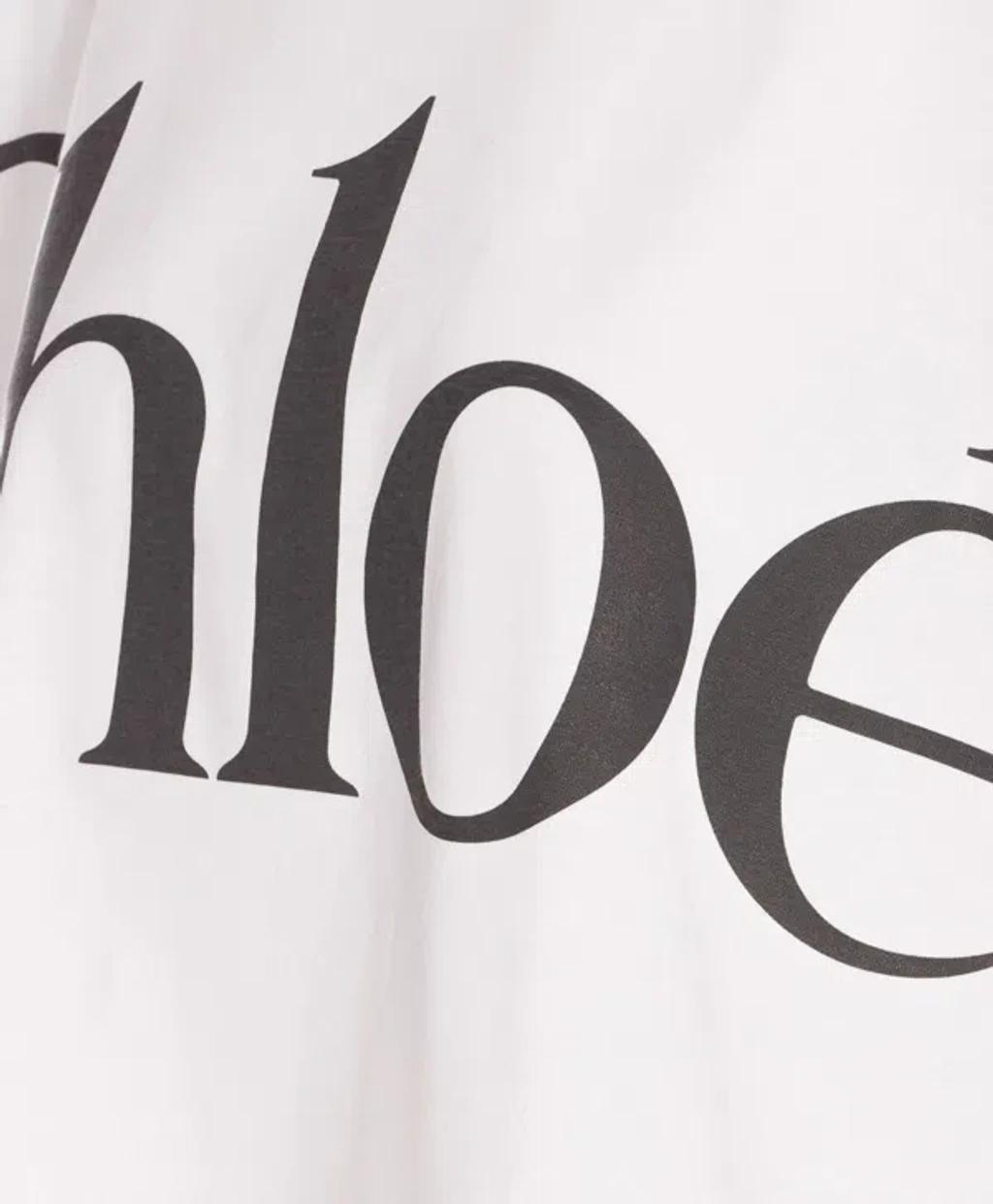 CHLOÉ White Cropped Crewneck T-shirt With Maxi Logo Print On The Front In Cotton Woman In Multicolor Product Image