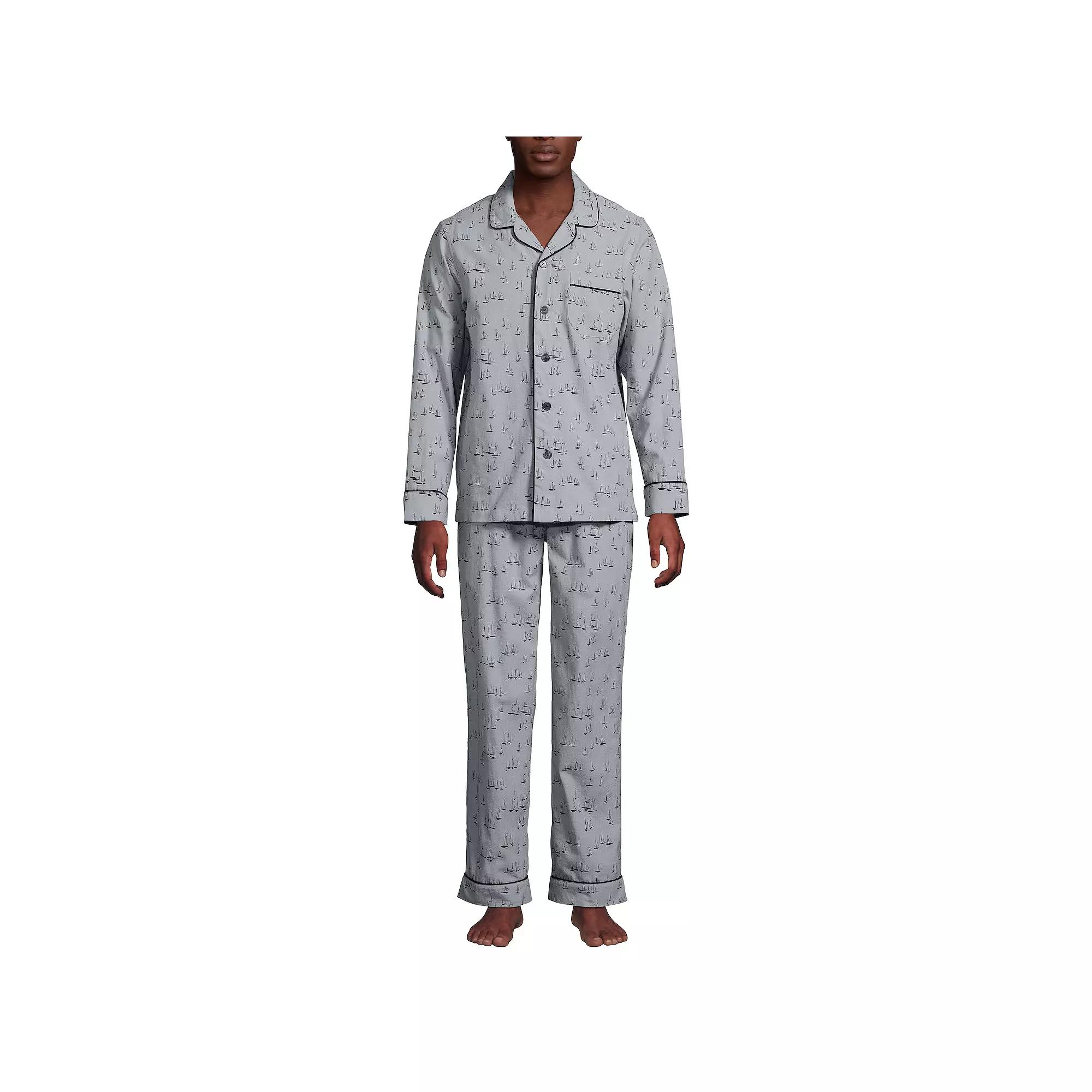 Men's Lands' End Essential Long Sleeve Top & Pants Pajama Set,  Product Image