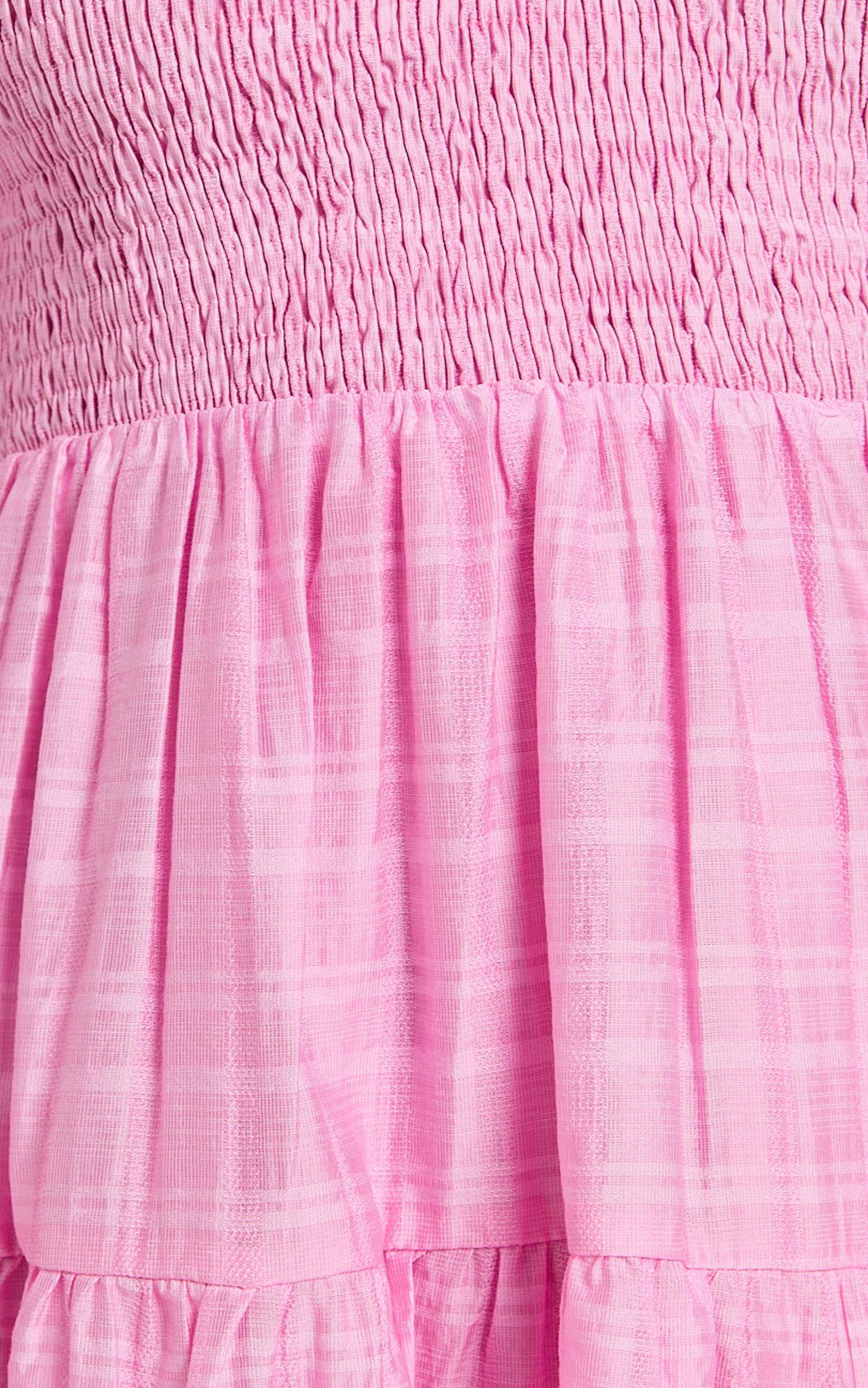 Britany Mini Dress - Shirred Puff Sleeve Tiered Dress in Pink Product Image