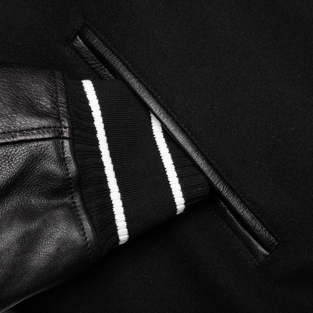 Hooded Varsity Jacket in Wool and Leather - Black Male Product Image