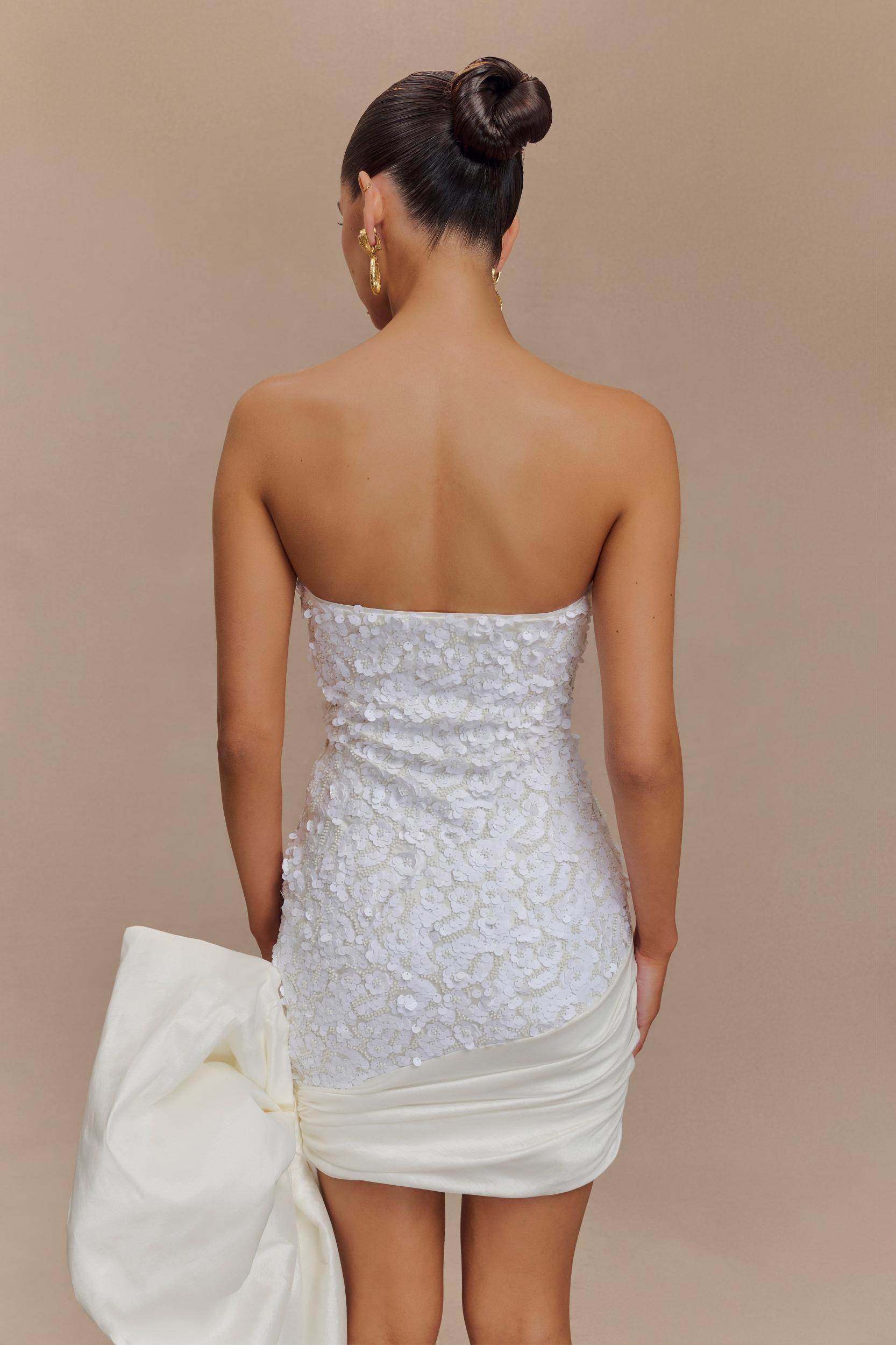 Franka Strapless Bow Mini Dress - White Product Image